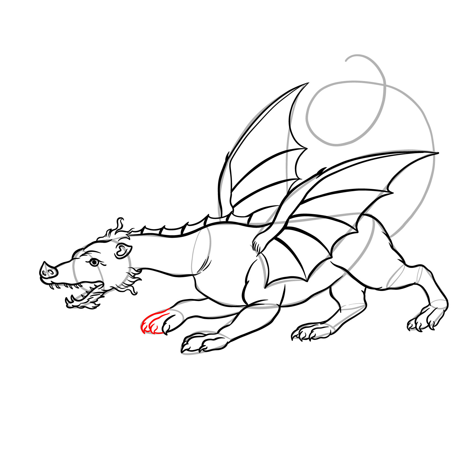 How to draw a classic European dragon - step 39
