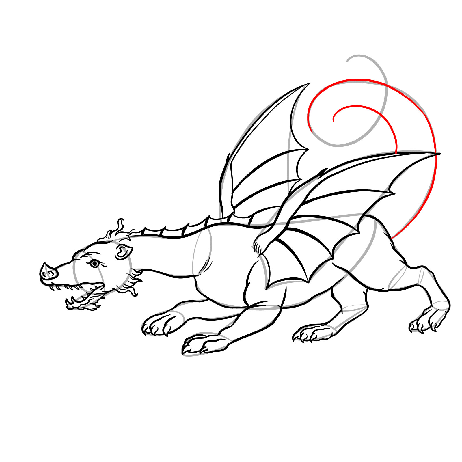 How to draw a classic European dragon - step 40