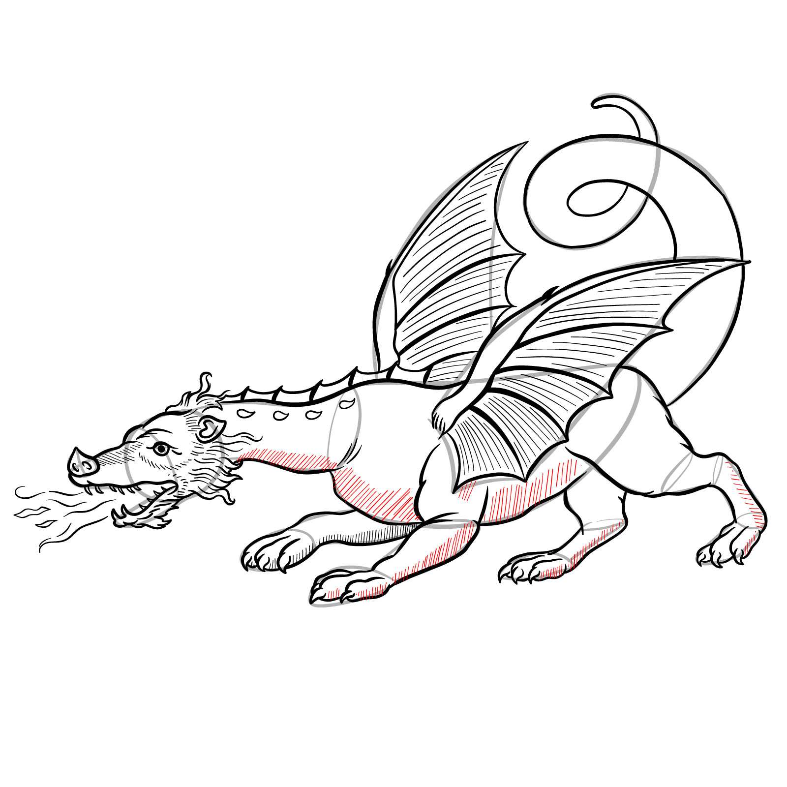 How to draw a classic European dragon - step 44