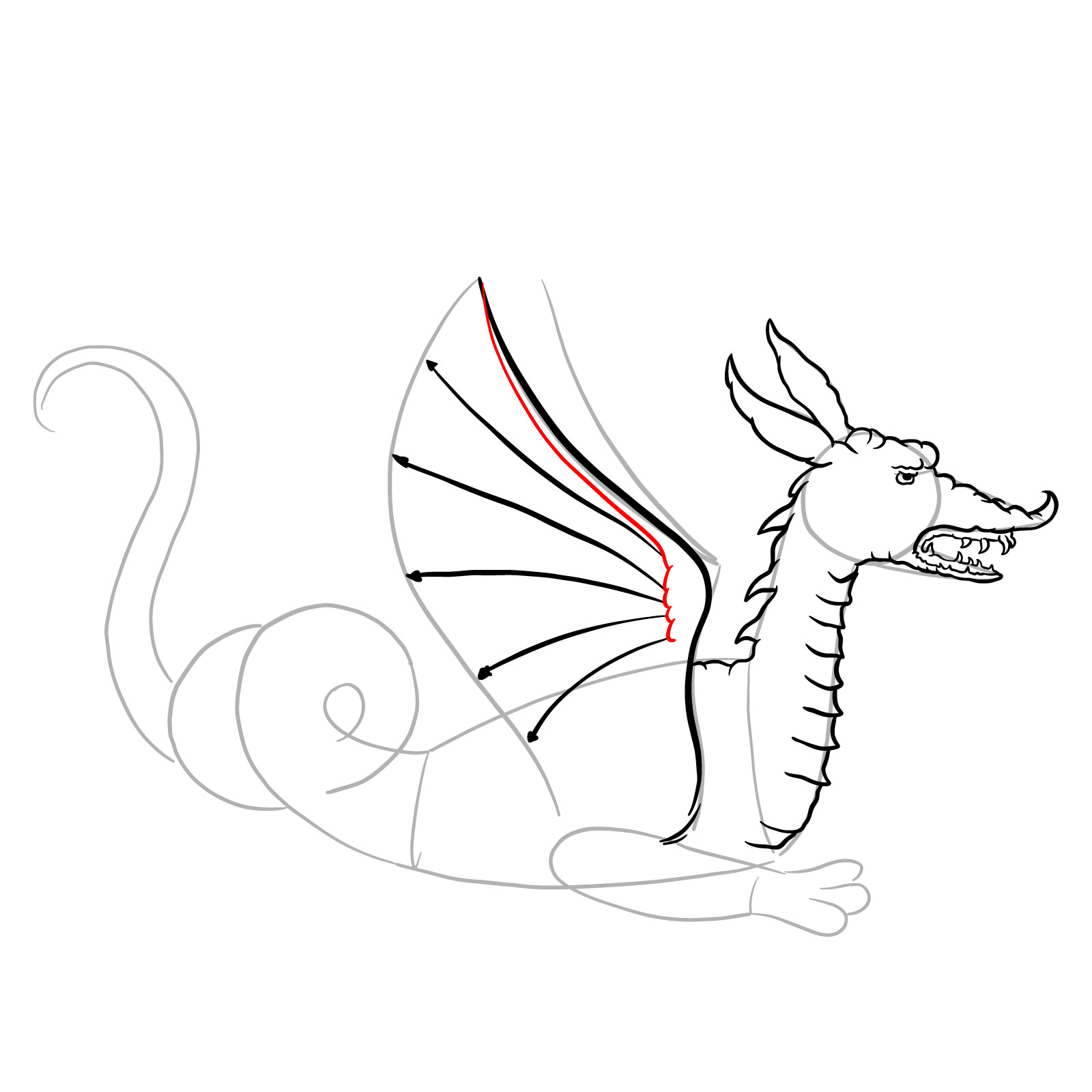 How to draw a Knucker dragon - step 14