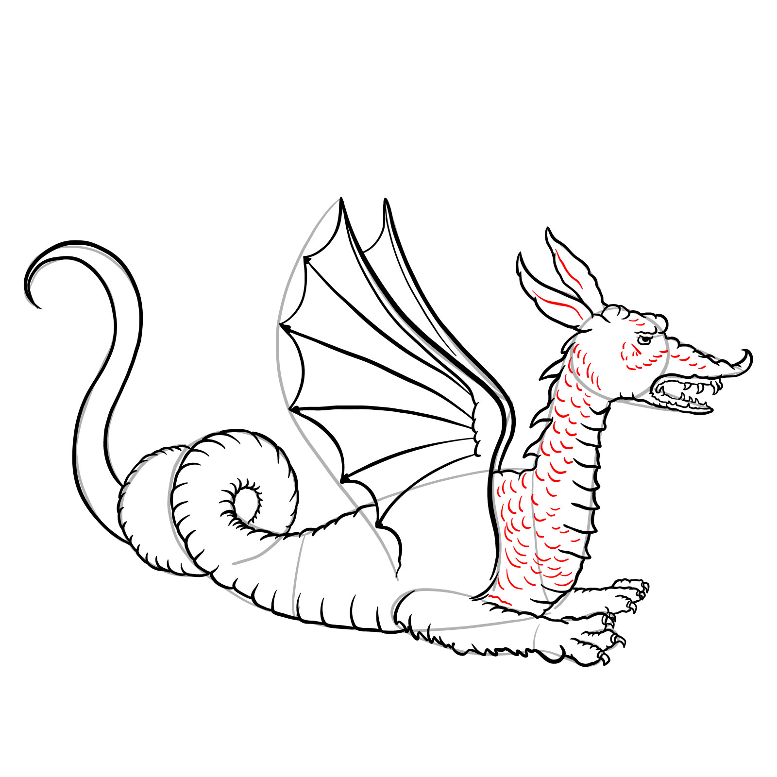 How to draw a Knucker dragon - step 30