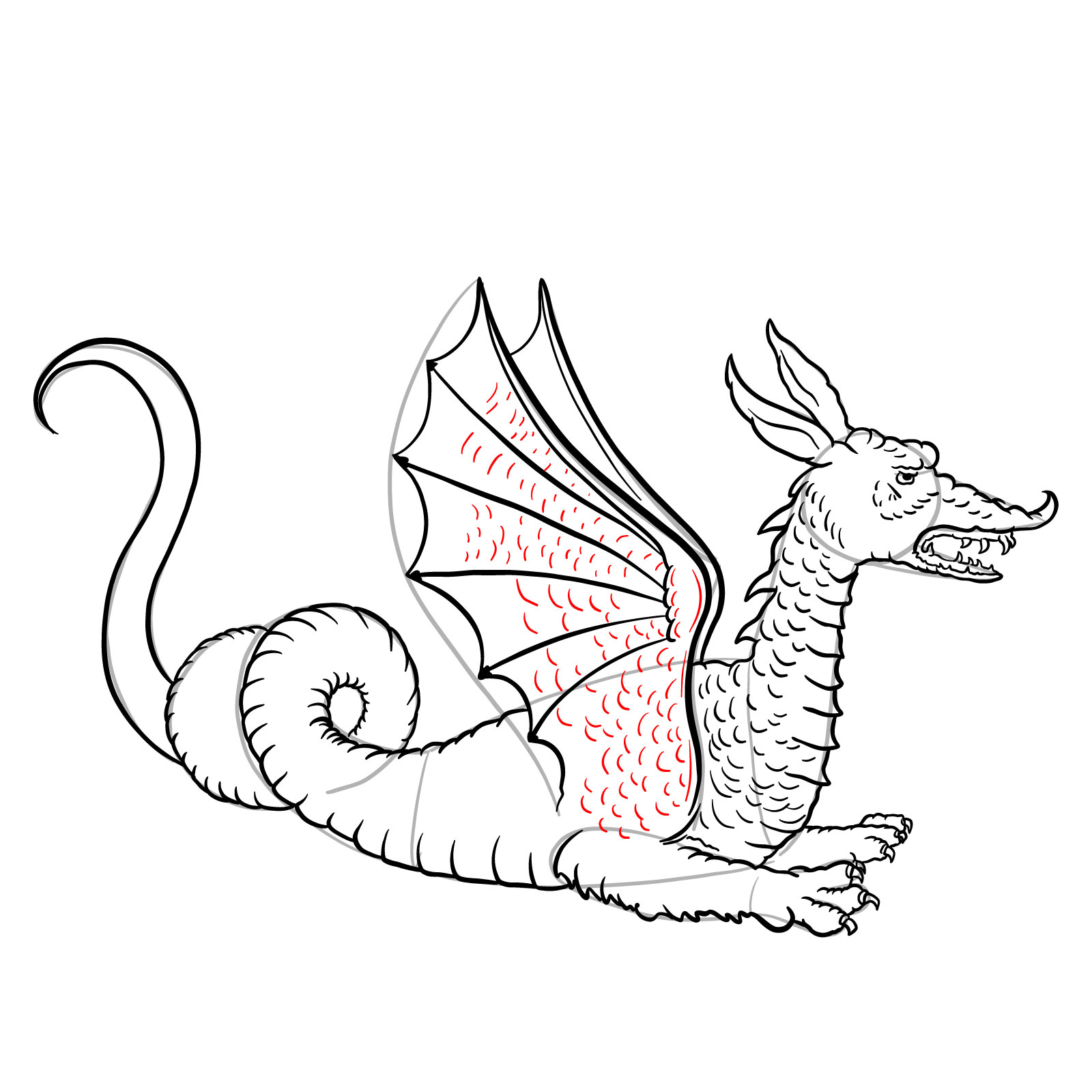 How to draw a Knucker dragon - step 31