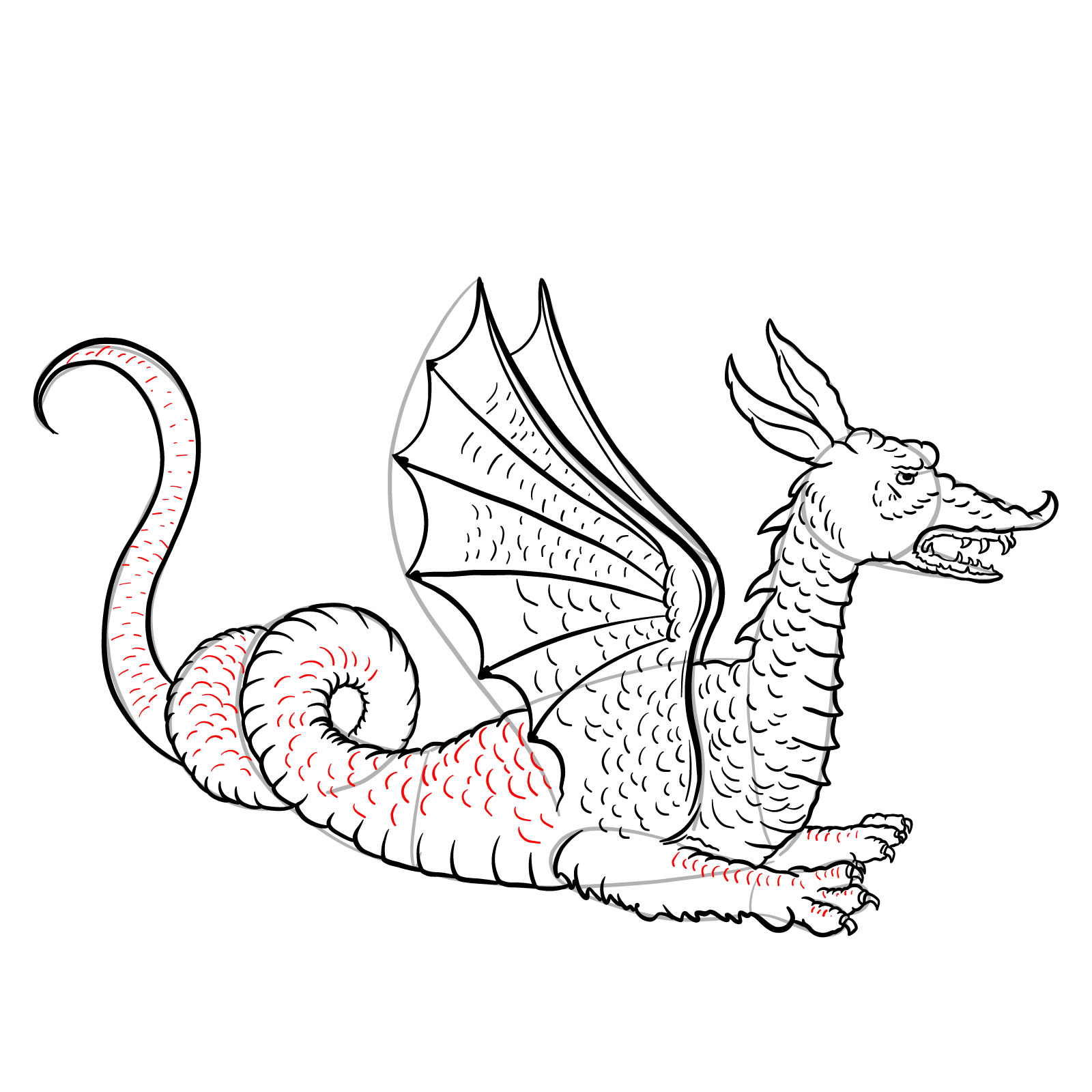 How to draw a Knucker dragon - step 32