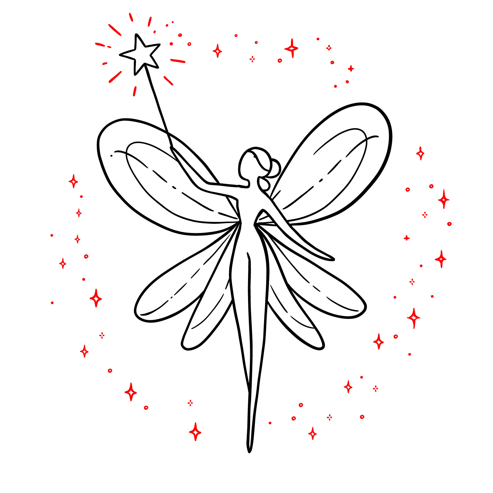 Illustration of magical sparkles around the fairy in our 'How to draw a simple fairy' guide 