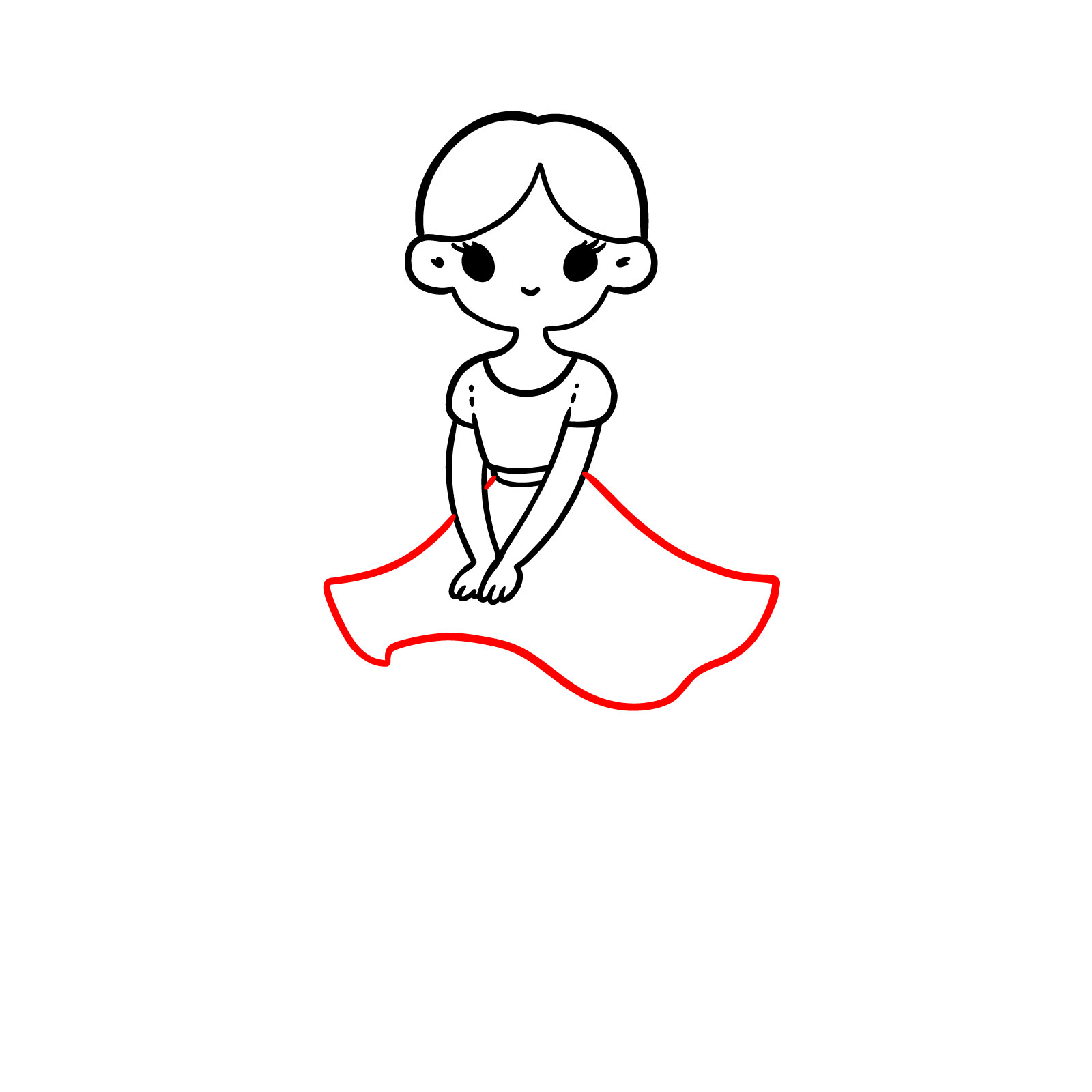 Outline of a flowing skirt on a fairy drawing - step 09