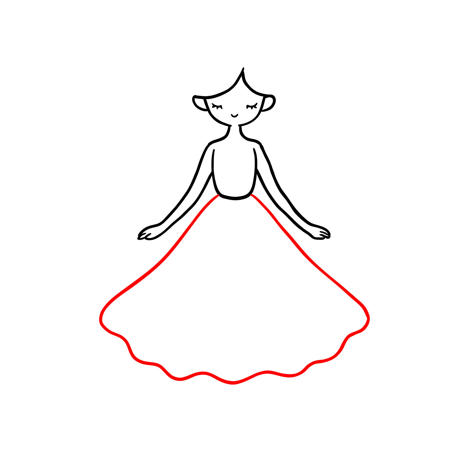 Fairy drawing - lines added below the torso to create a flowing skirt - step 06