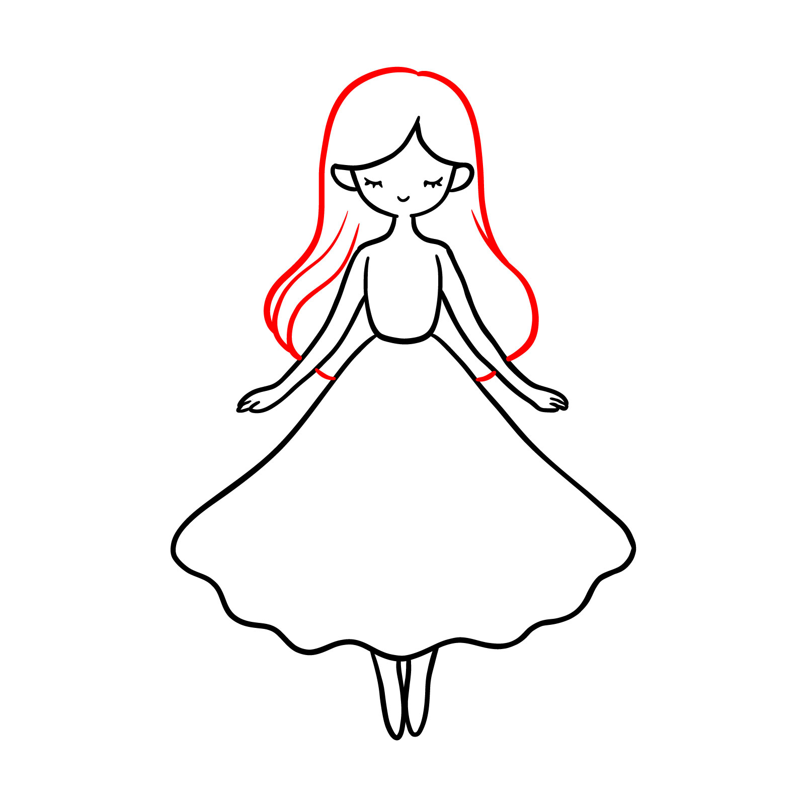 Easy fairy drawing - depict long, flowing hair - step 08