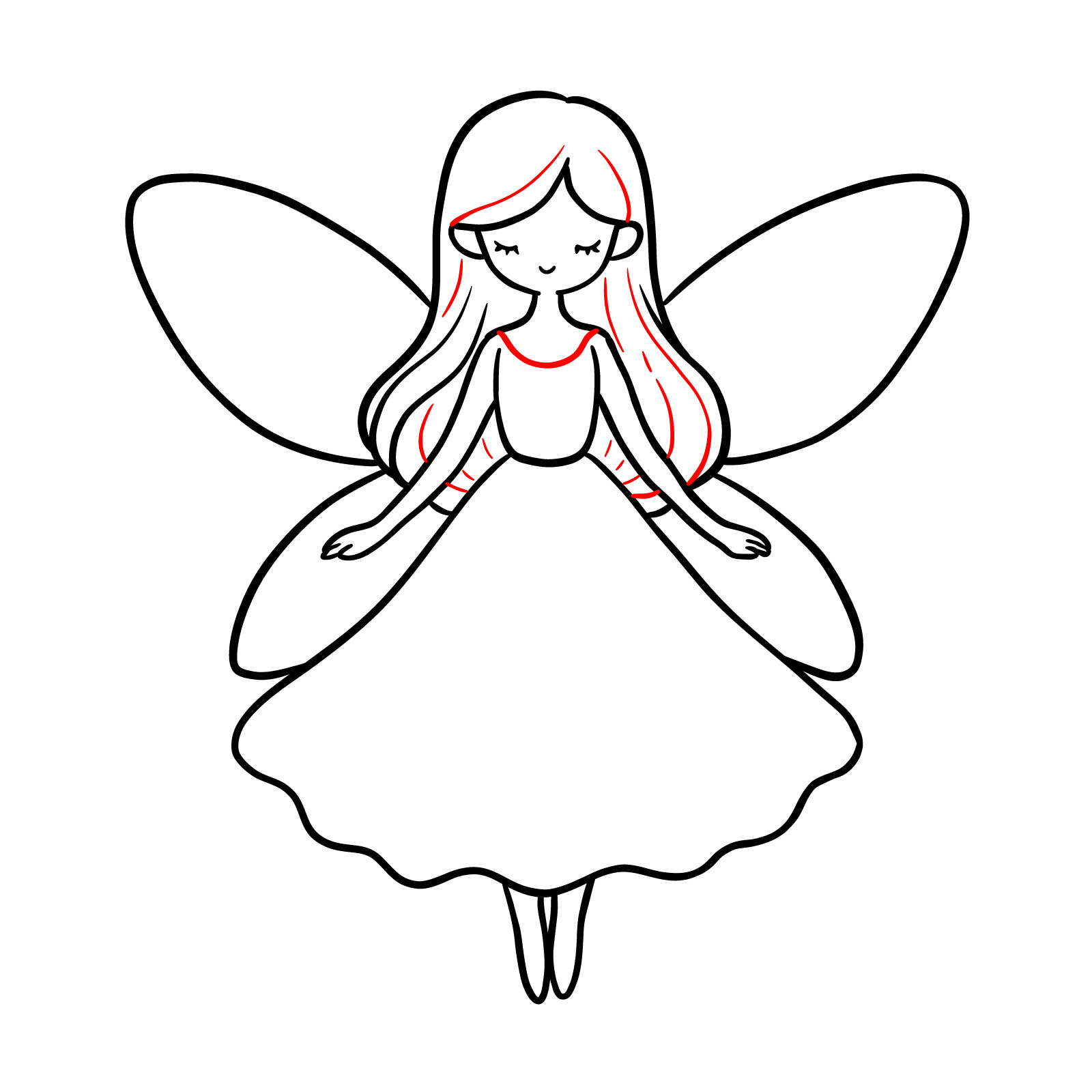 Drawing the fairy - enhancing the hair and adding a collar to the fairy's dress - step 10