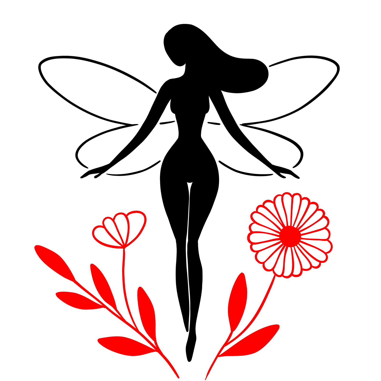 Silhouette of a fairy with added floral elements to enhance the natural setting - step 10