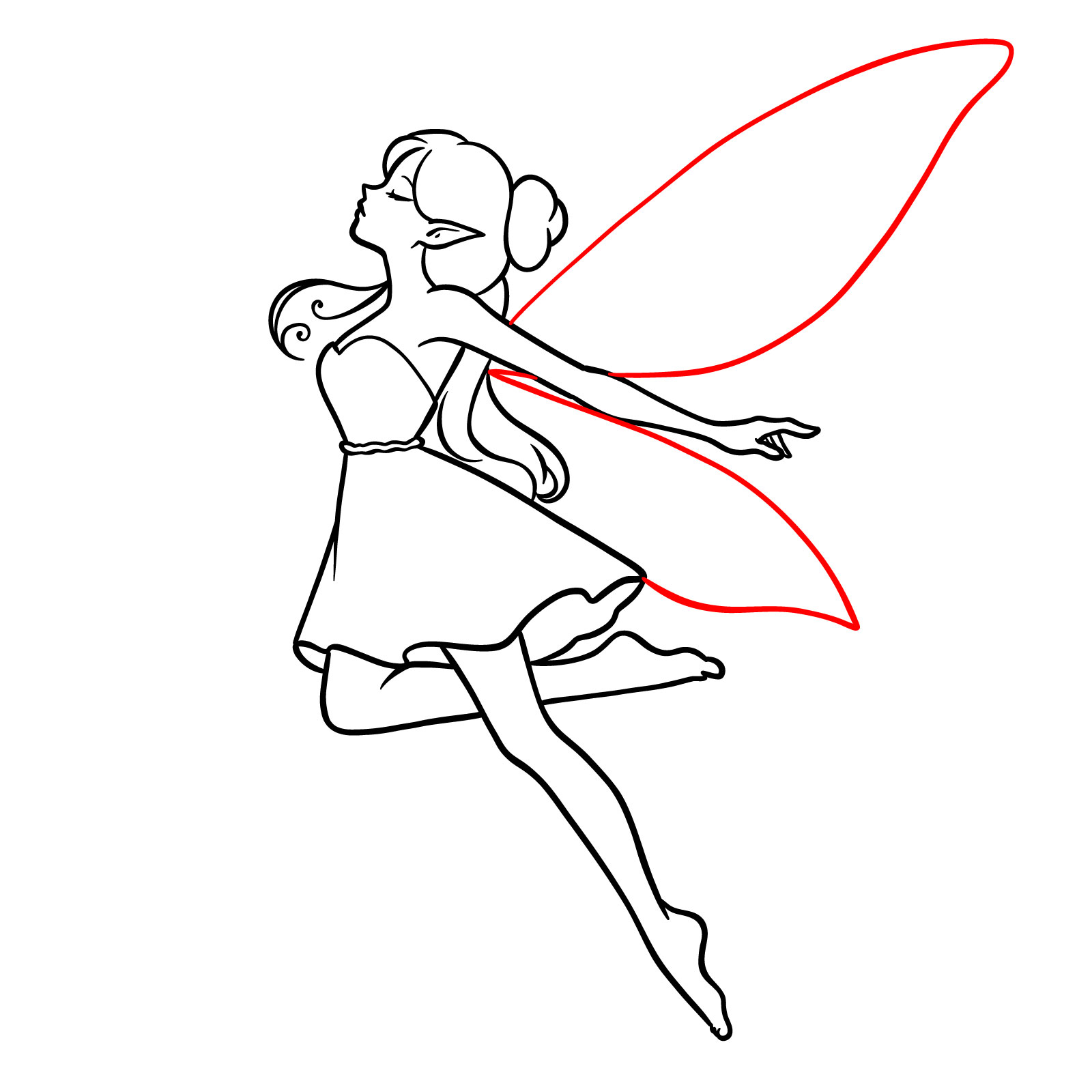 How to draw a realistic fairy - Sketch of a fairy with outlined wings - step 13