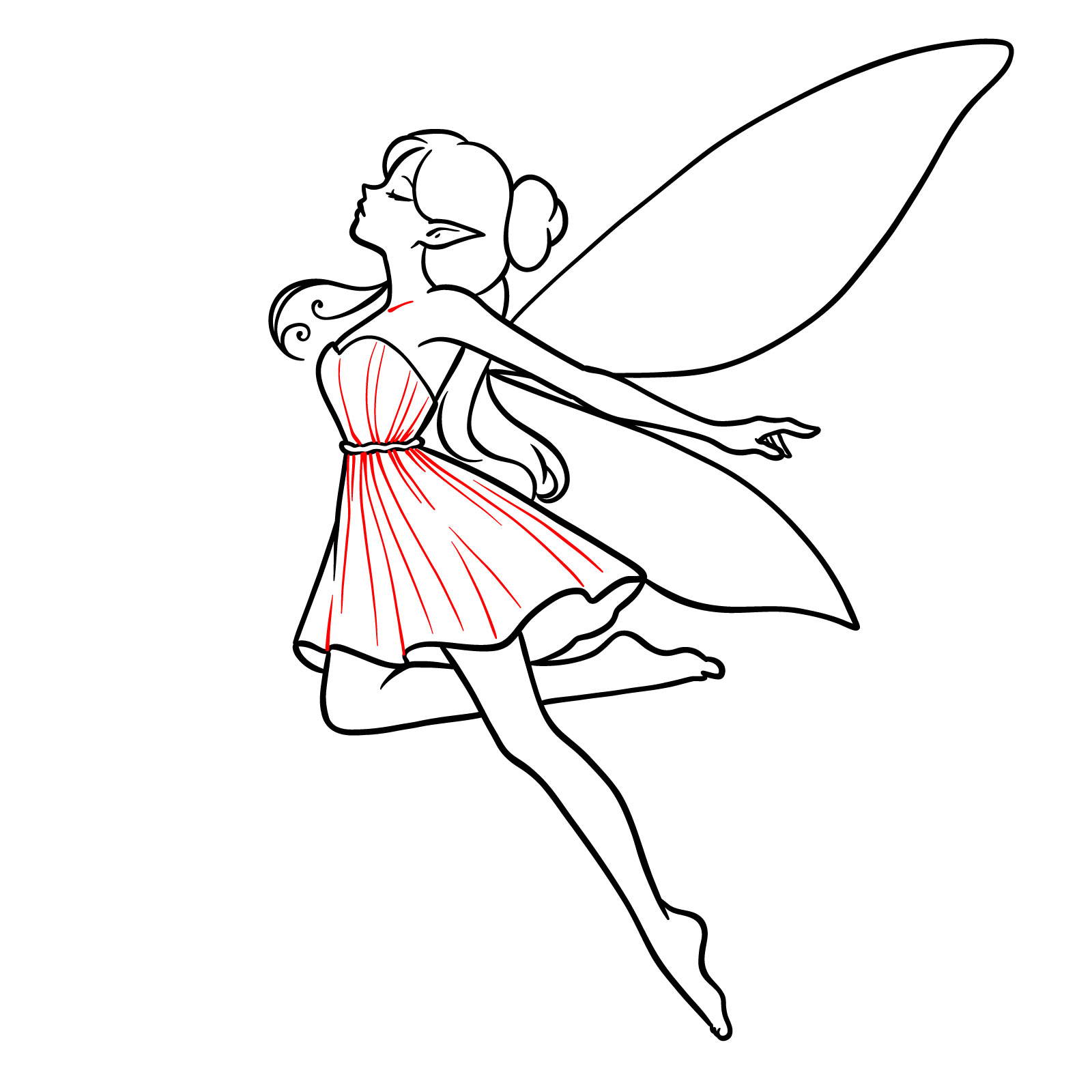 Drawing detailing the folds of a fairy's dress - step 14