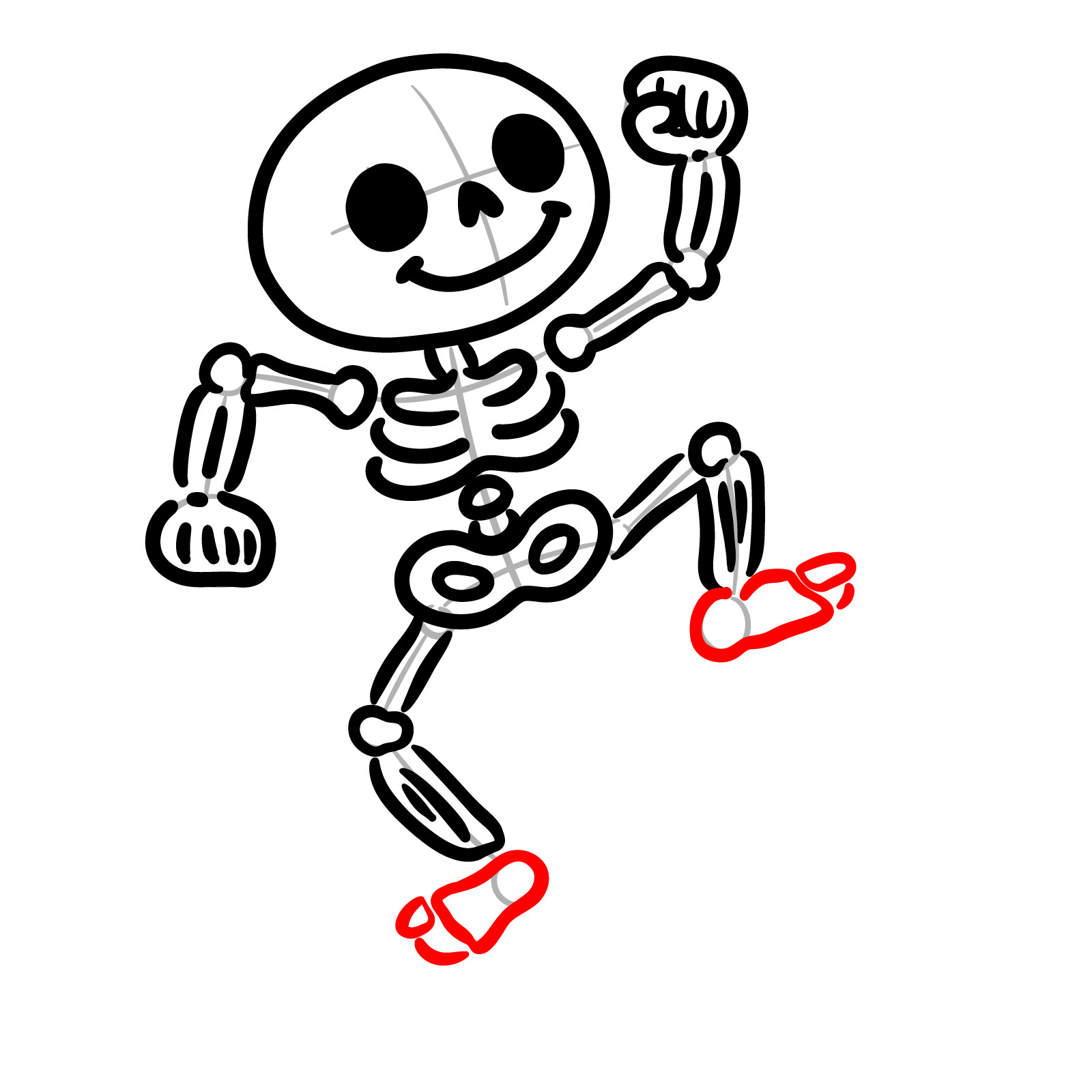 Feet drawn for how to draw a cute skeleton - step 12