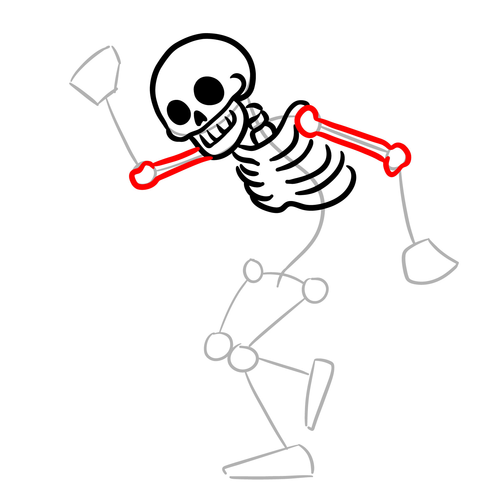 Bones from shoulders to elbows added to skeleton dancing pose - step 06