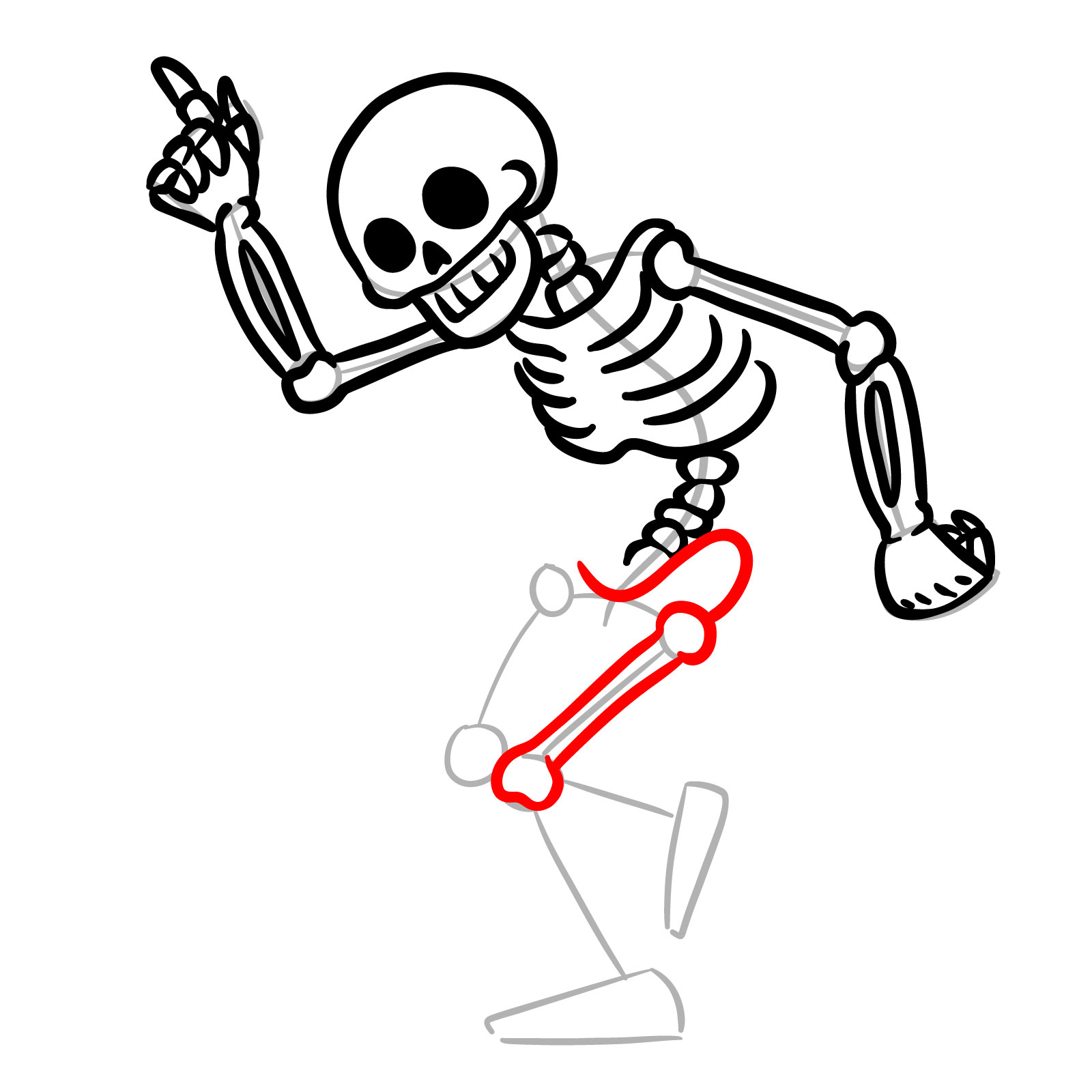 Pelvis and left leg bone added for skeleton drawing in dancing pose - step 09