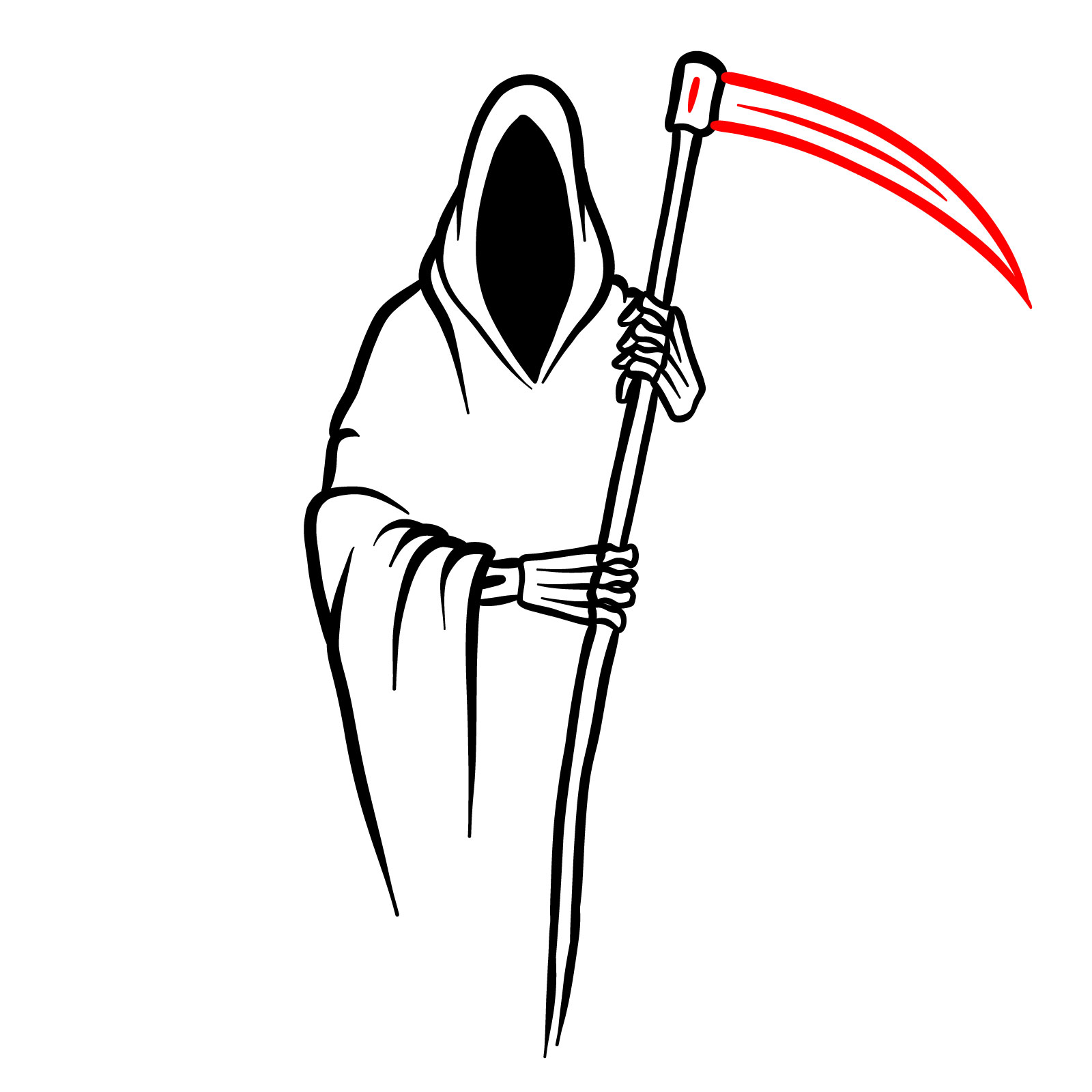 Adding the iconic scythe blade to the Grim Reaper drawing - step 08