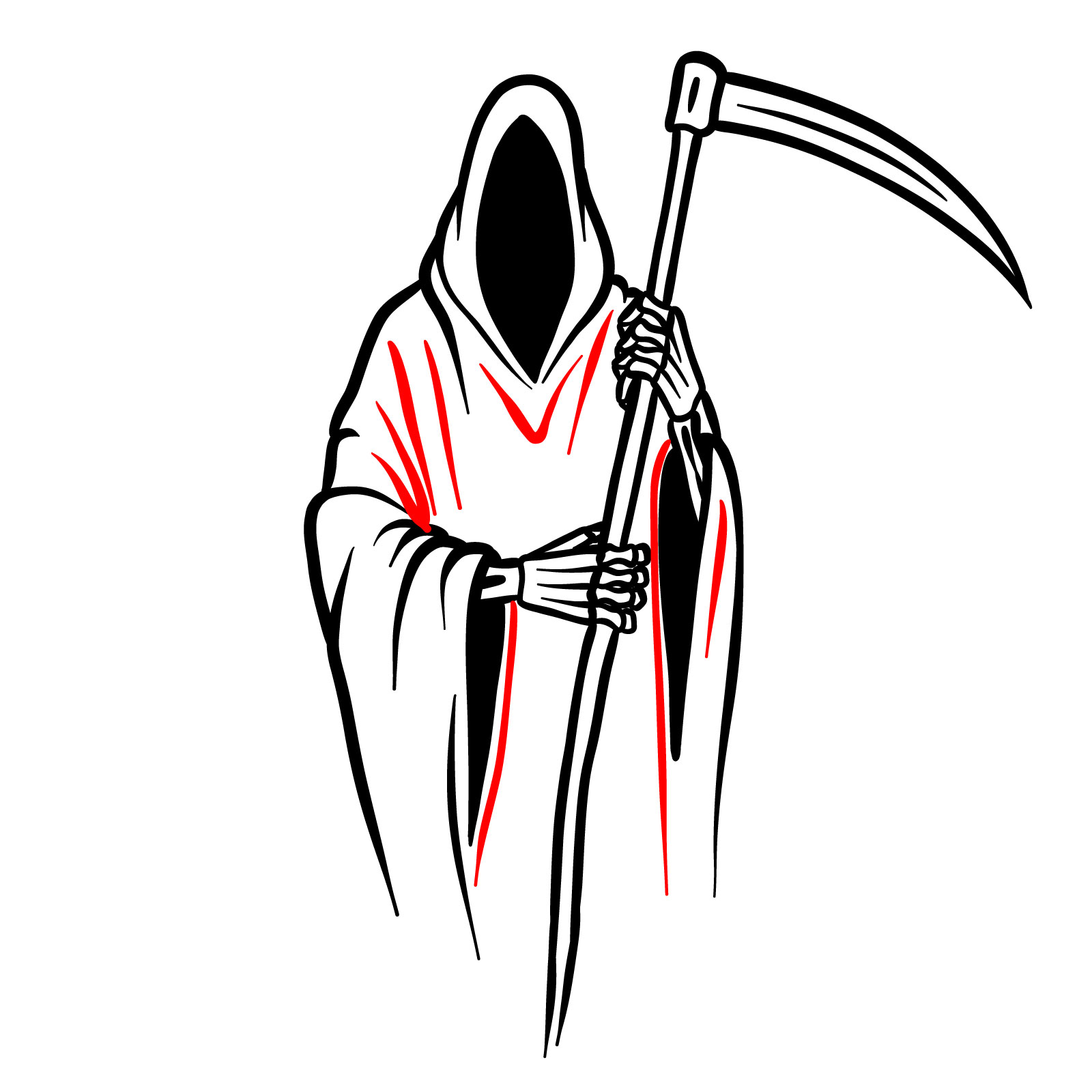 Adding robe folds and creases to the Grim Reaper’s cloak in the drawing - step 12