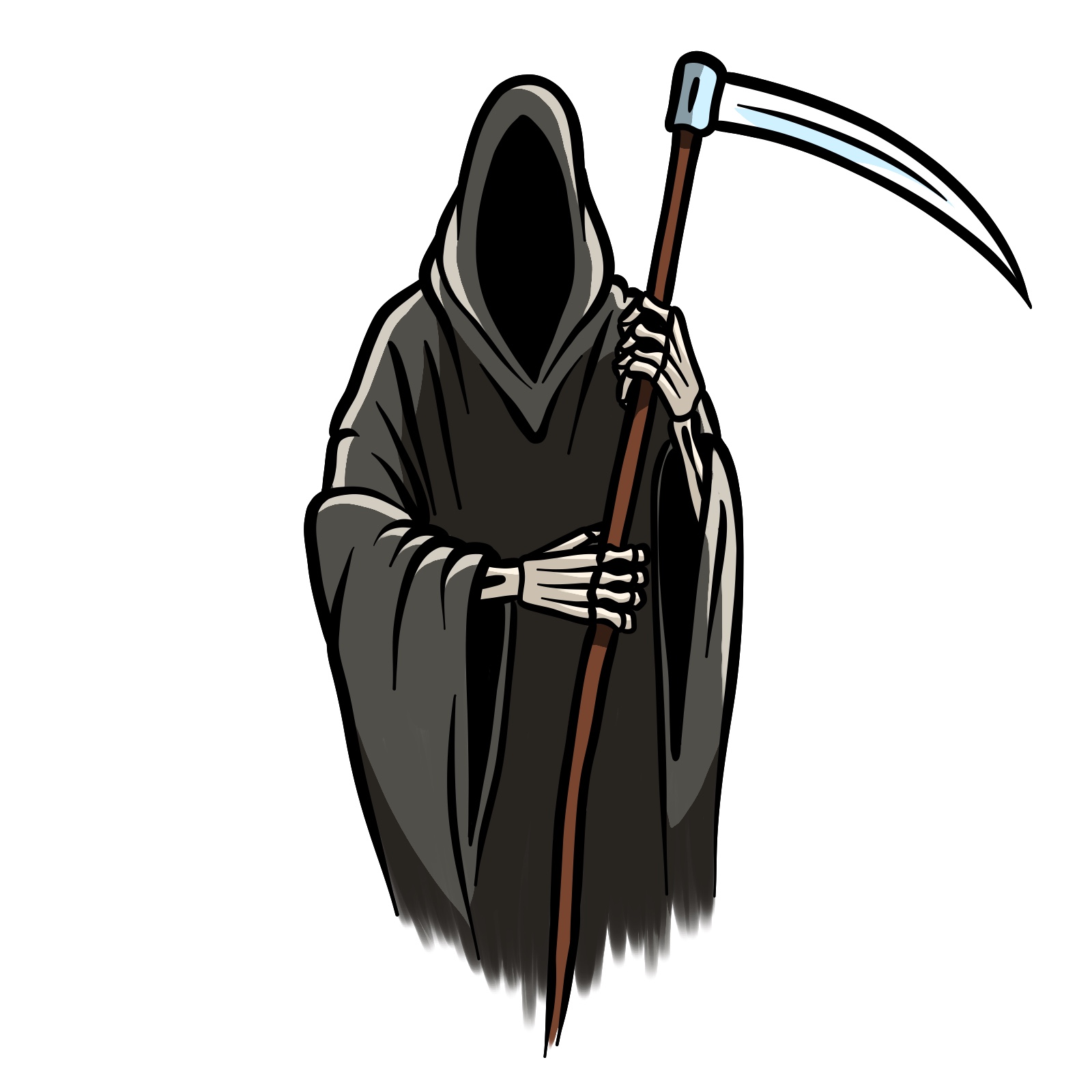 Coloring reference for the Grim Reaper drawing with a dark robe and scythe - final step