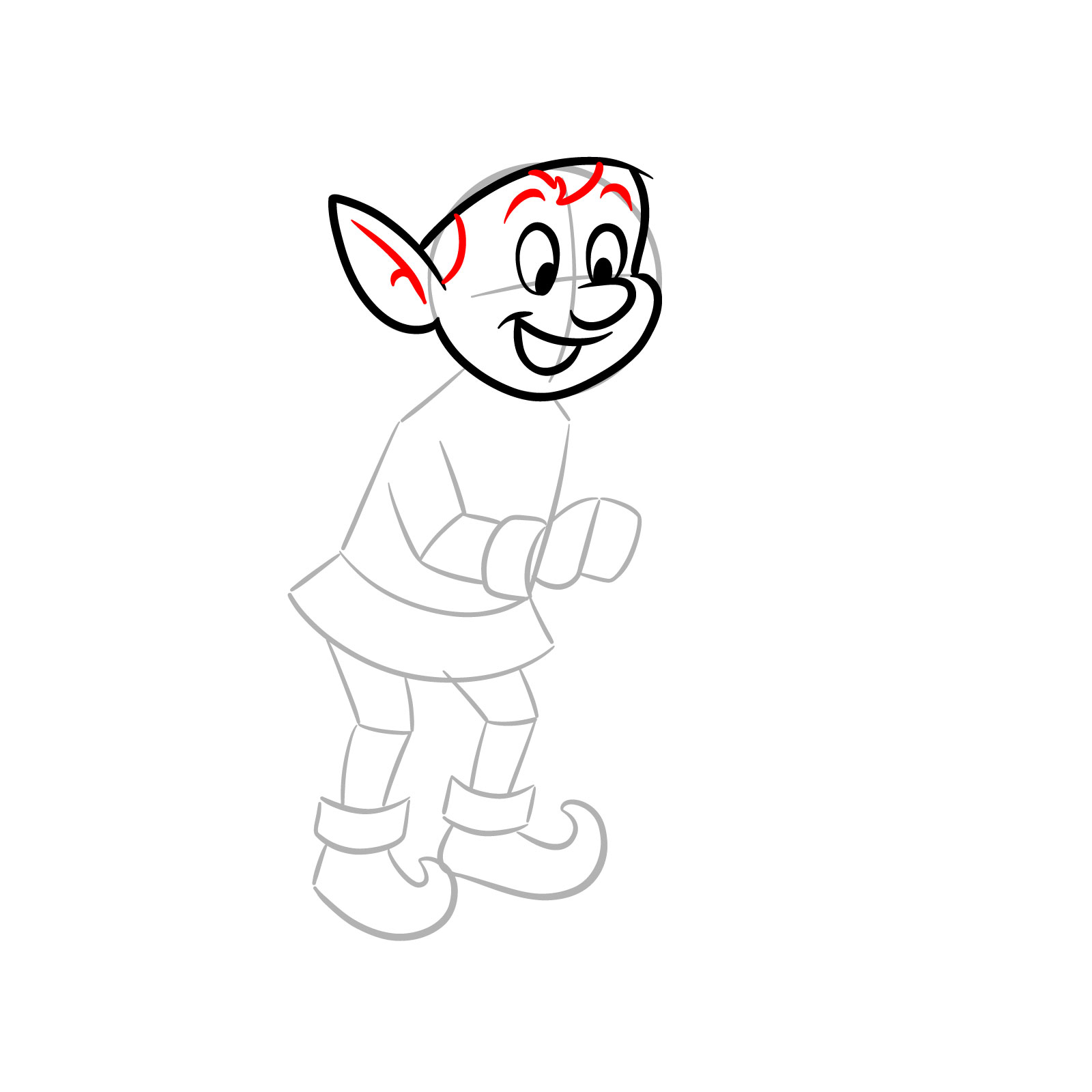 How to Draw a Christmas Elf in Cartoon Style - step 07