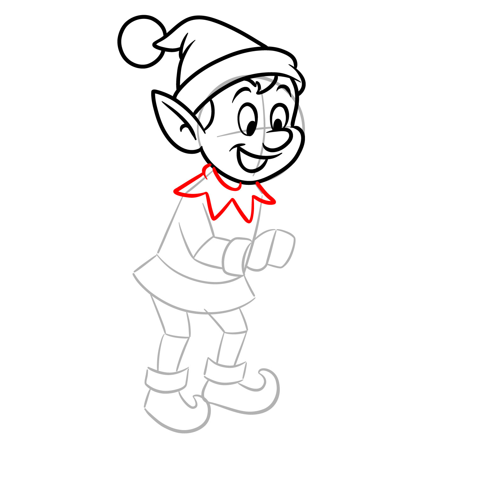 How to Draw a Christmas Elf in Cartoon Style - step 09