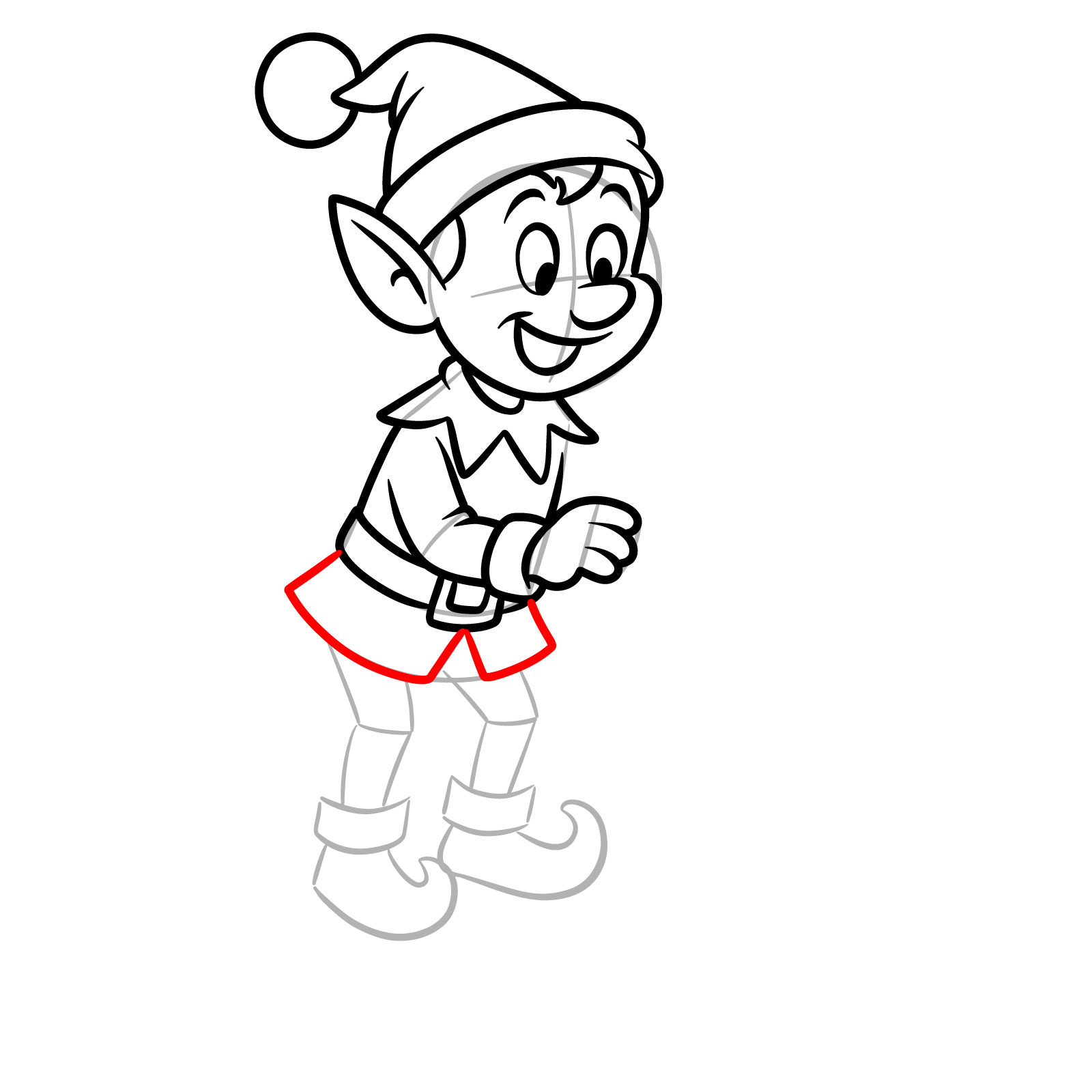How to Draw a Christmas Elf in Cartoon Style - step 13