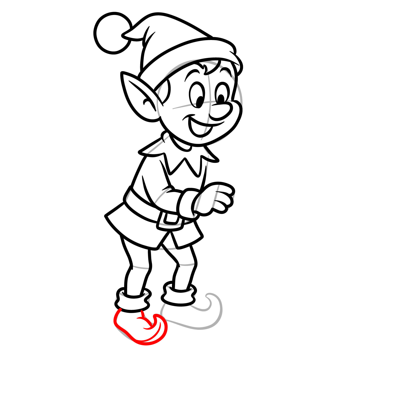 How to Draw a Christmas Elf in Cartoon Style - step 15