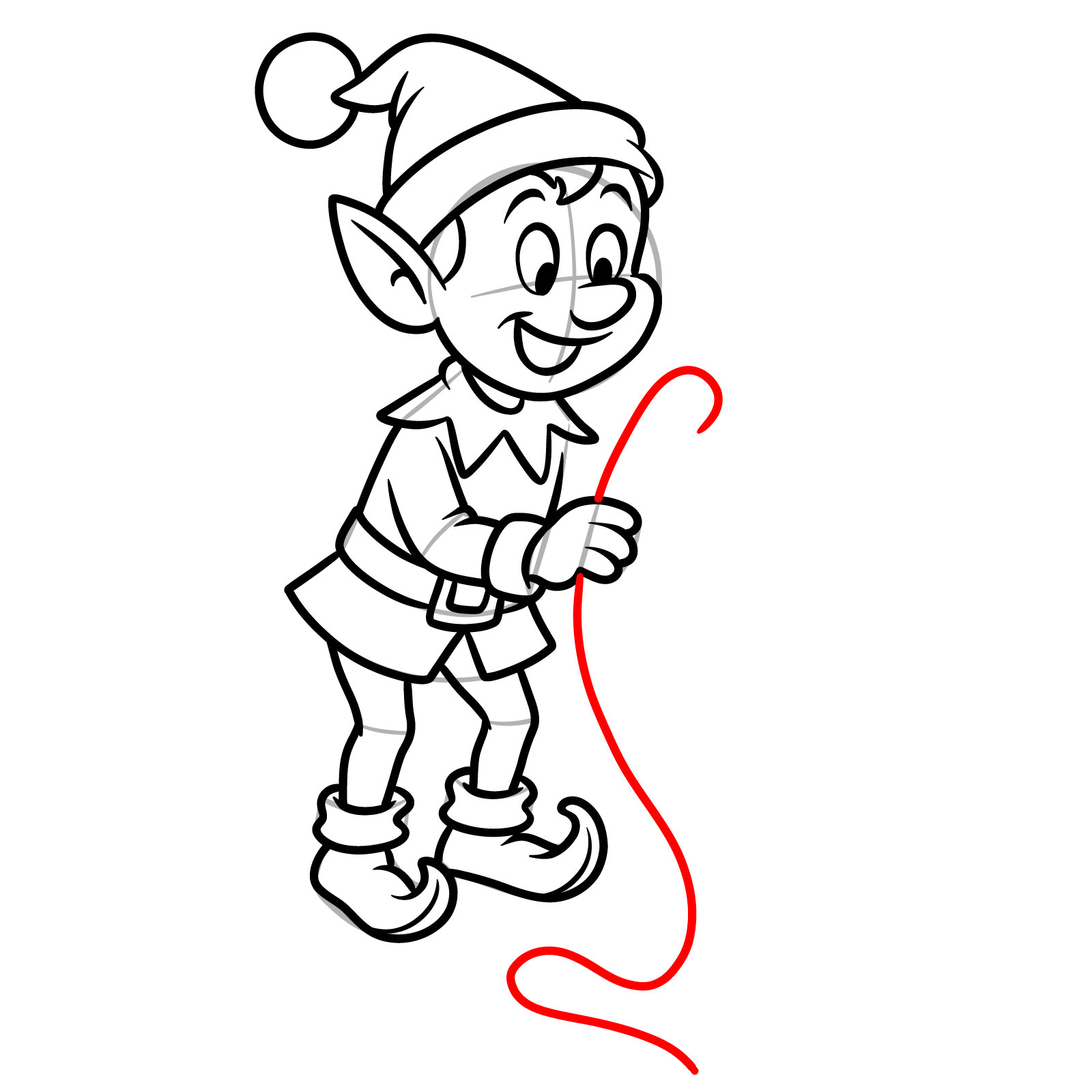 How to Draw a Christmas Elf in Cartoon Style - step 17