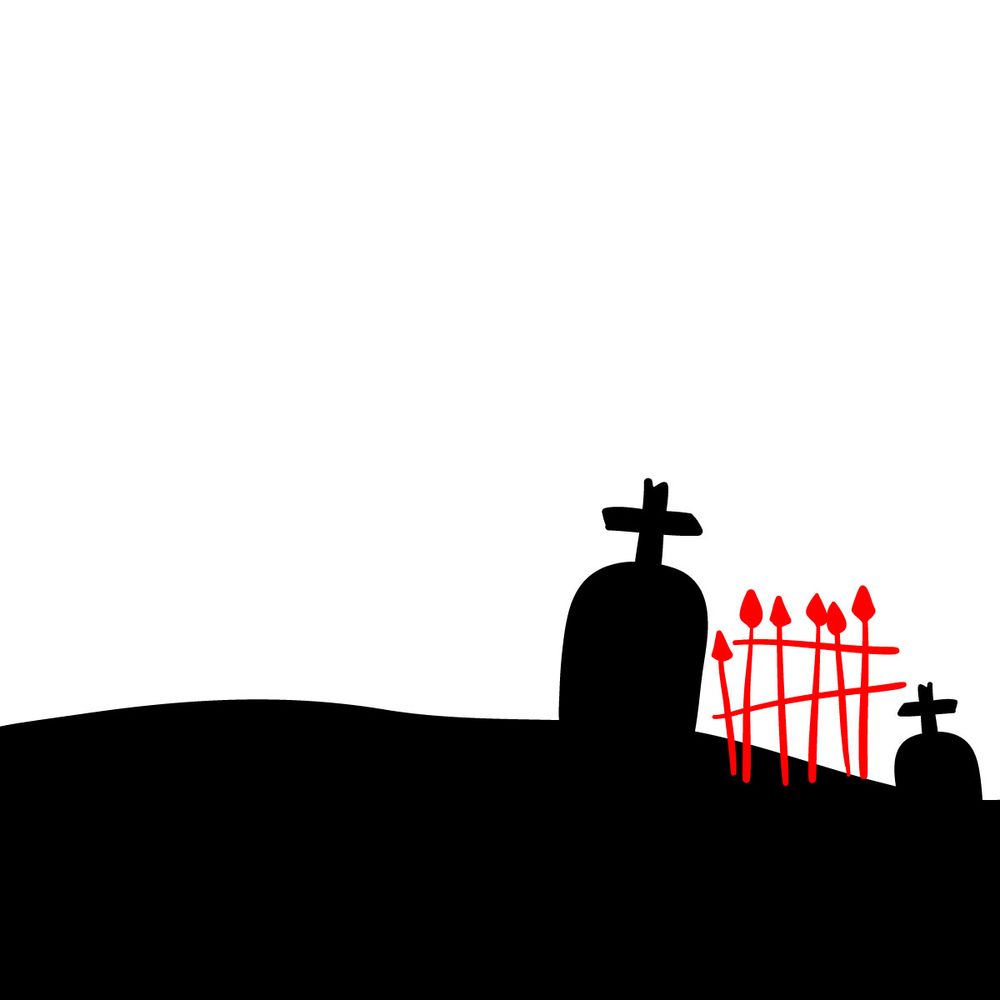 How to draw a Halloween Graveyard silhouette - step 04