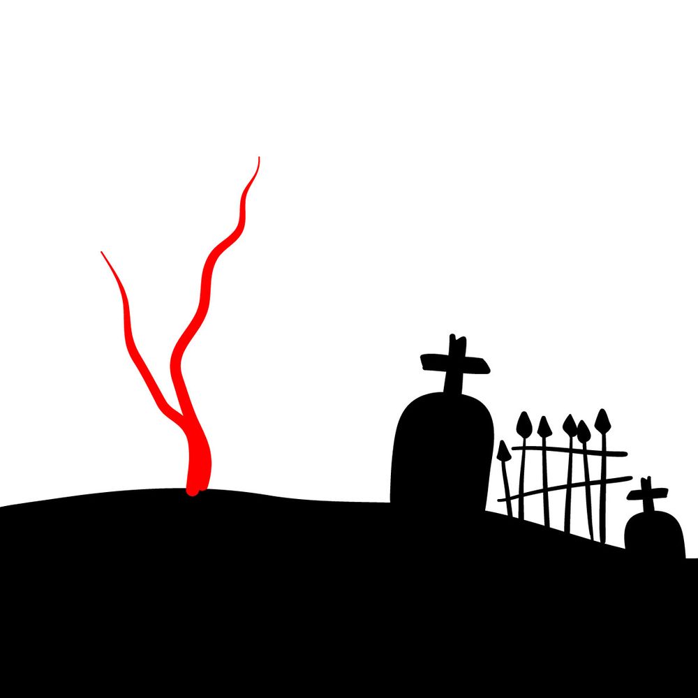 How to draw a Halloween Graveyard silhouette - step 05