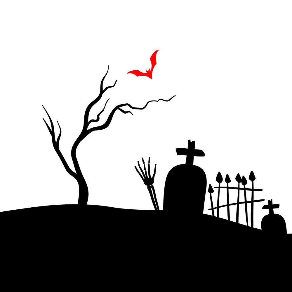How to draw a Halloween Graveyard silhouette - step 08