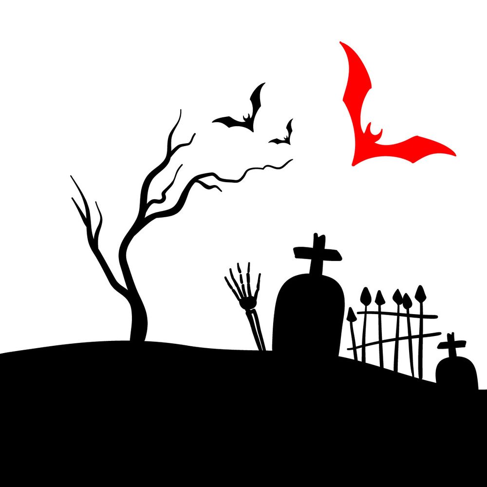 How to draw a Halloween Graveyard silhouette - step 10