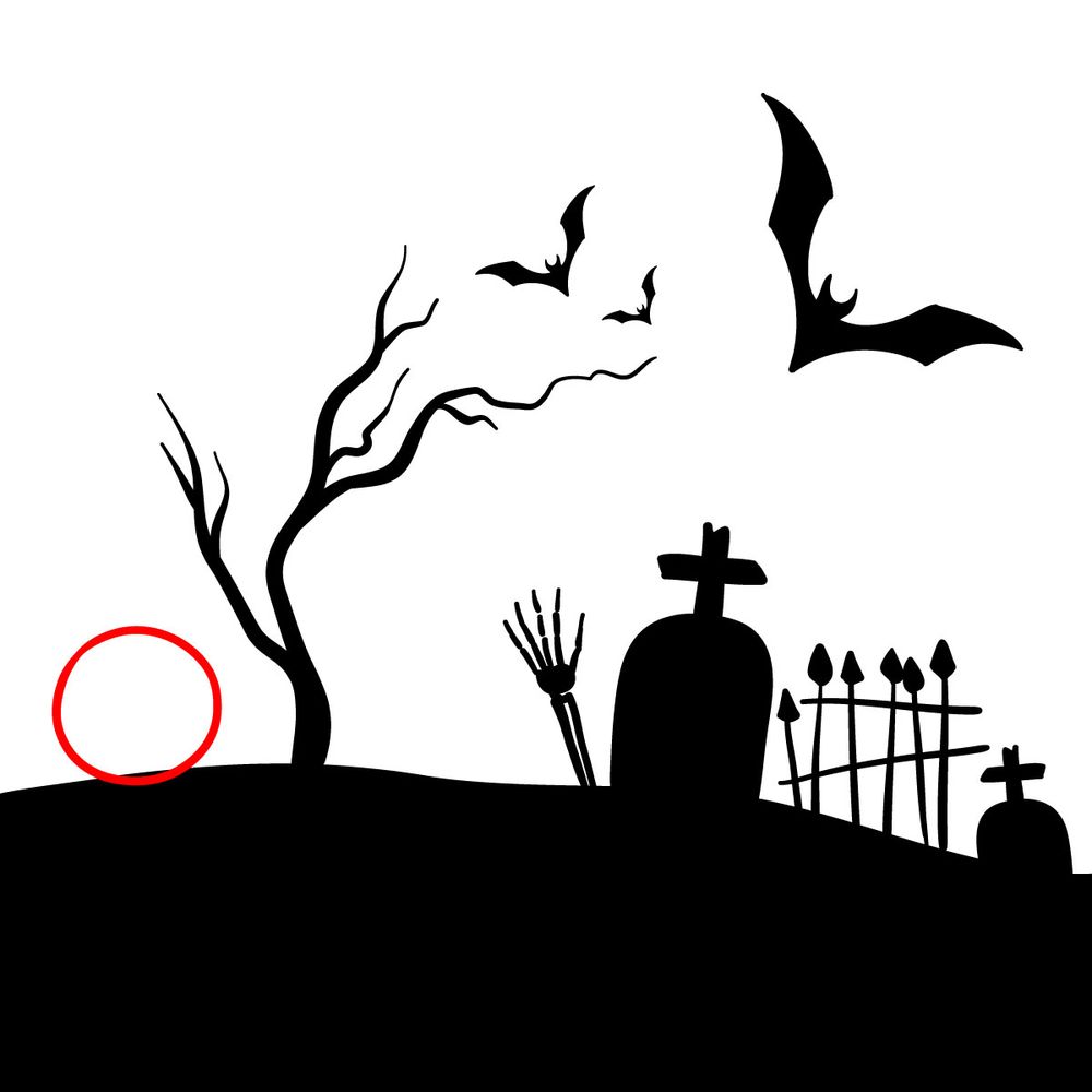 How to draw a Halloween Graveyard silhouette - step 11