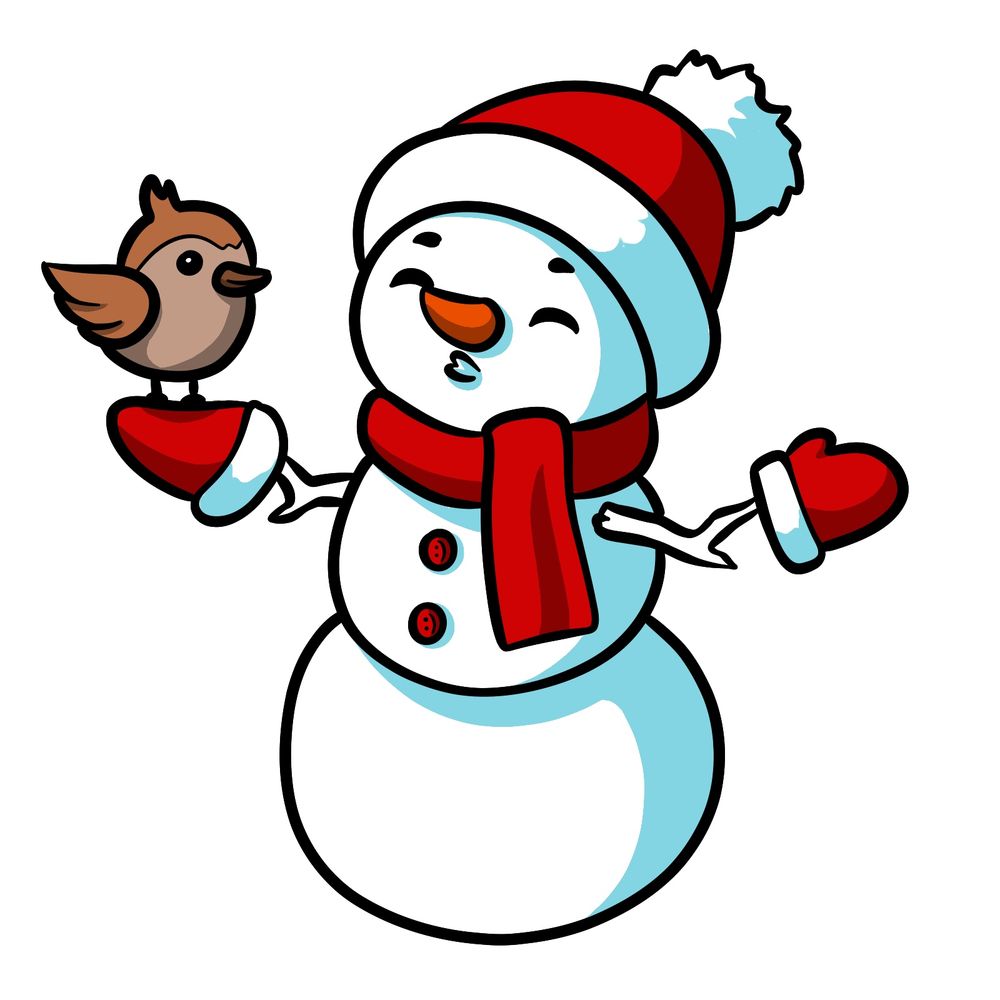 How to Draw a Festive Snowman with a Bird on Its Hand