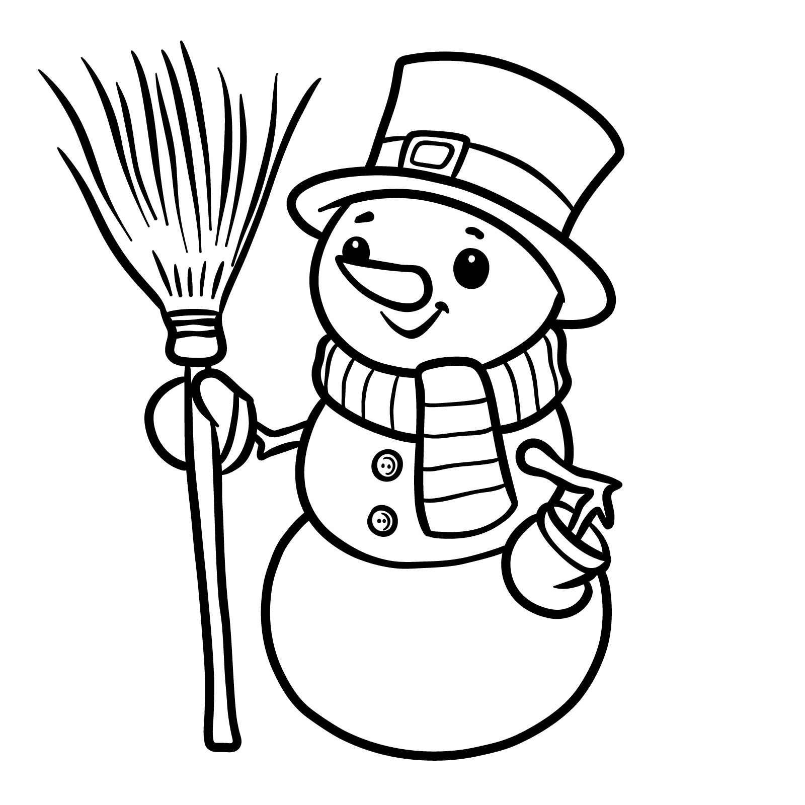 Completed sketch of the snowman drawing with a broomstick ready for inking - step 17