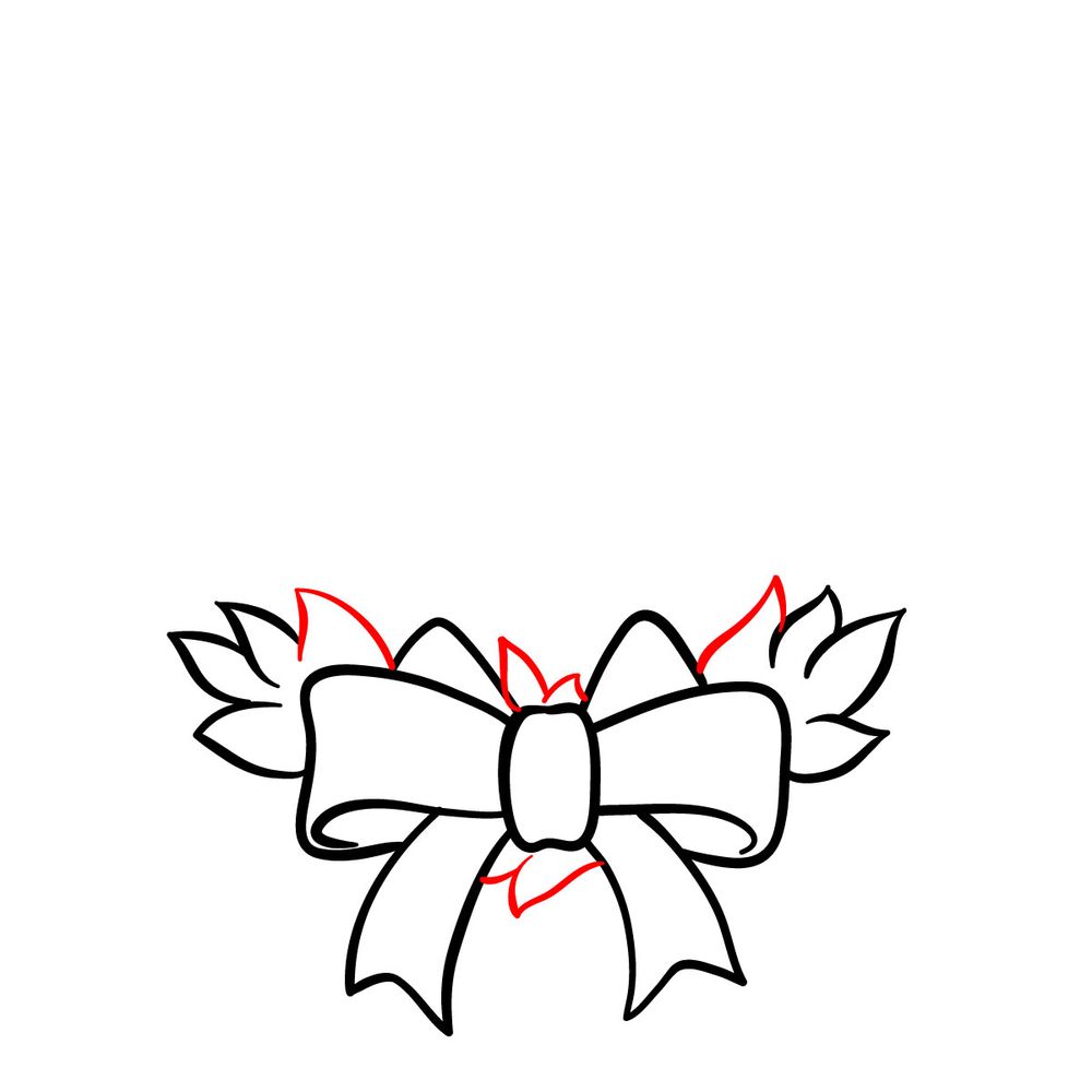 How to draw a Christmas Wreath with ribbon - step 07
