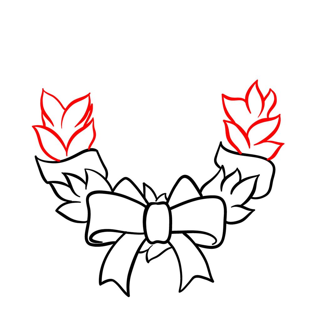 How to draw a Christmas Wreath with ribbon - step 09