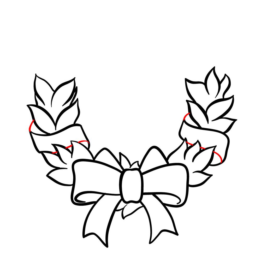 How to draw a Christmas Wreath with ribbon - step 10