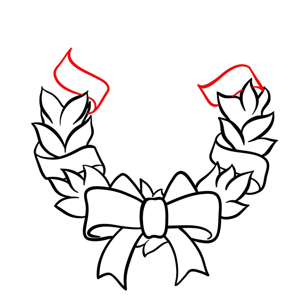 How to draw a Christmas Wreath with ribbon - step 11