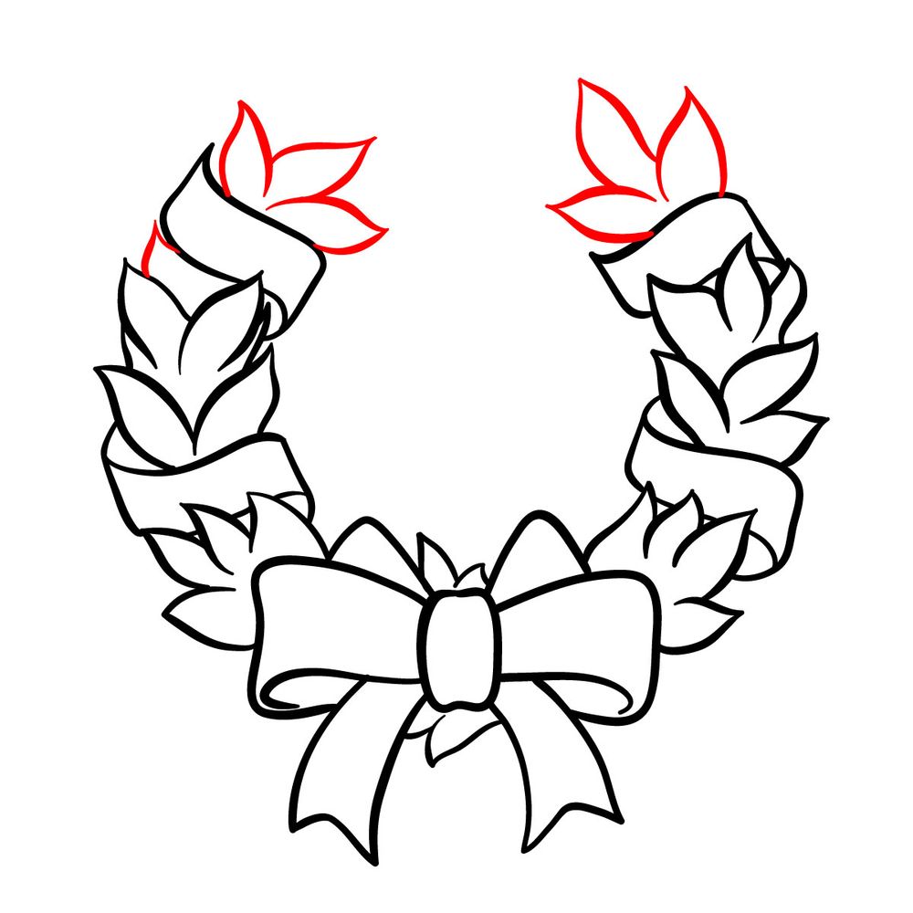 How to draw a Christmas Wreath with ribbon - step 12