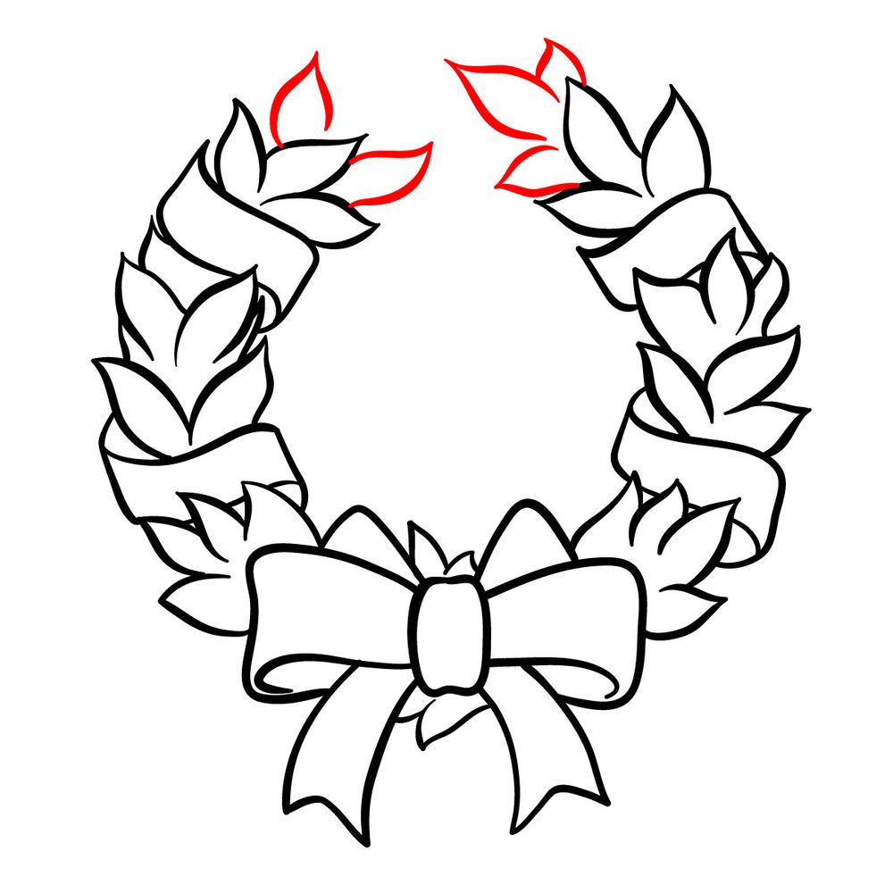 How to draw a Christmas Wreath with ribbon - step 13