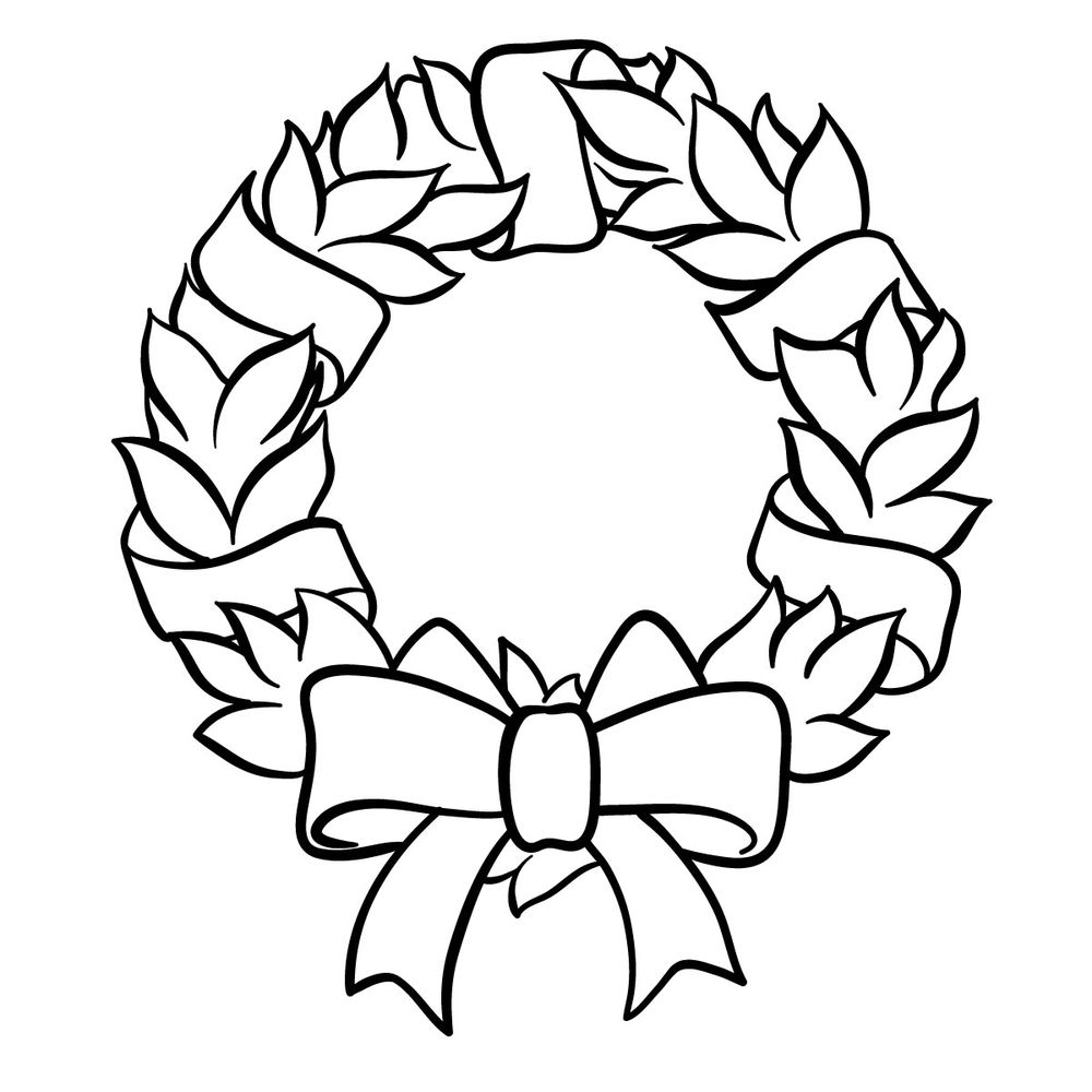 How to draw a Christmas Wreath with ribbon - step 16