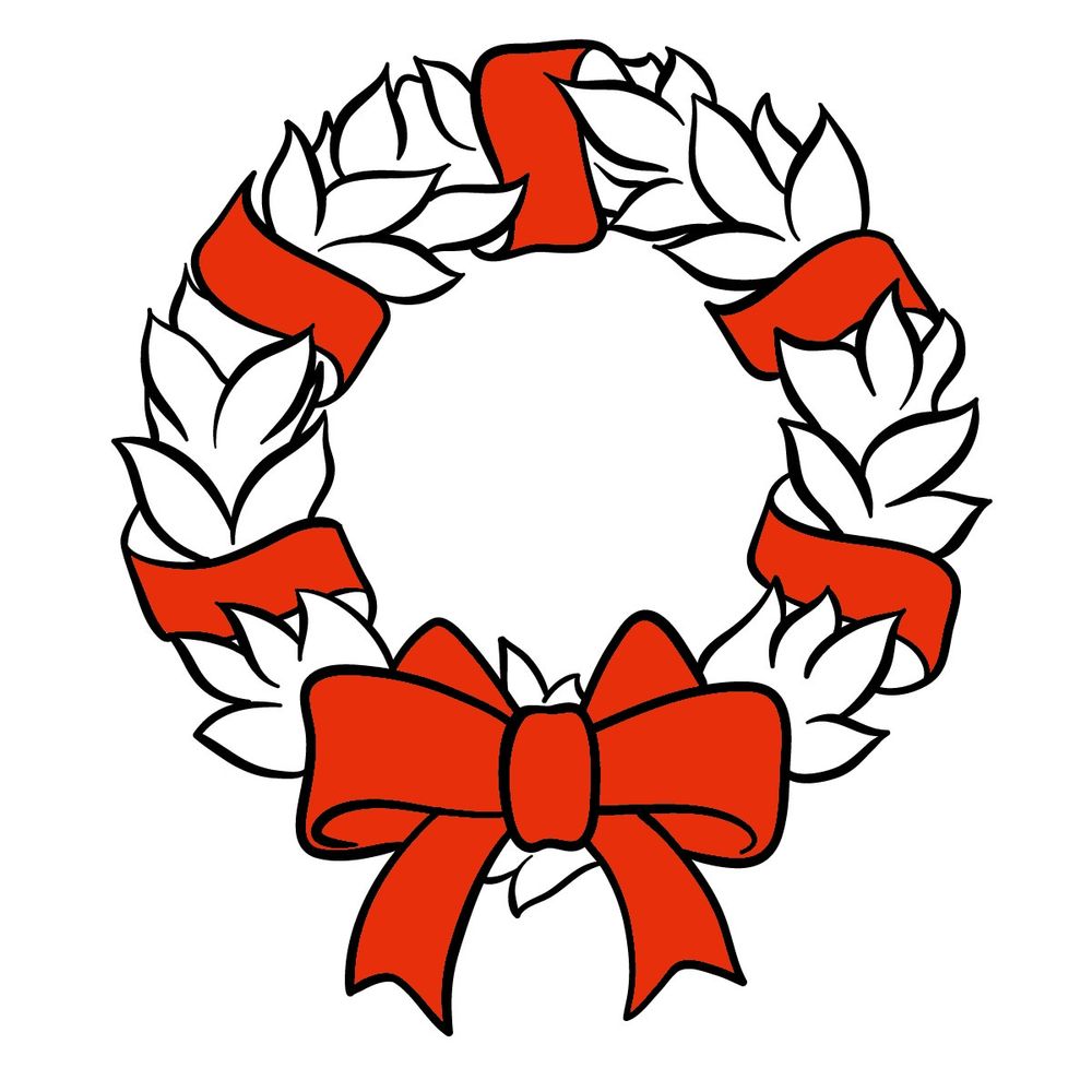How to draw a Christmas Wreath with ribbon - step 17