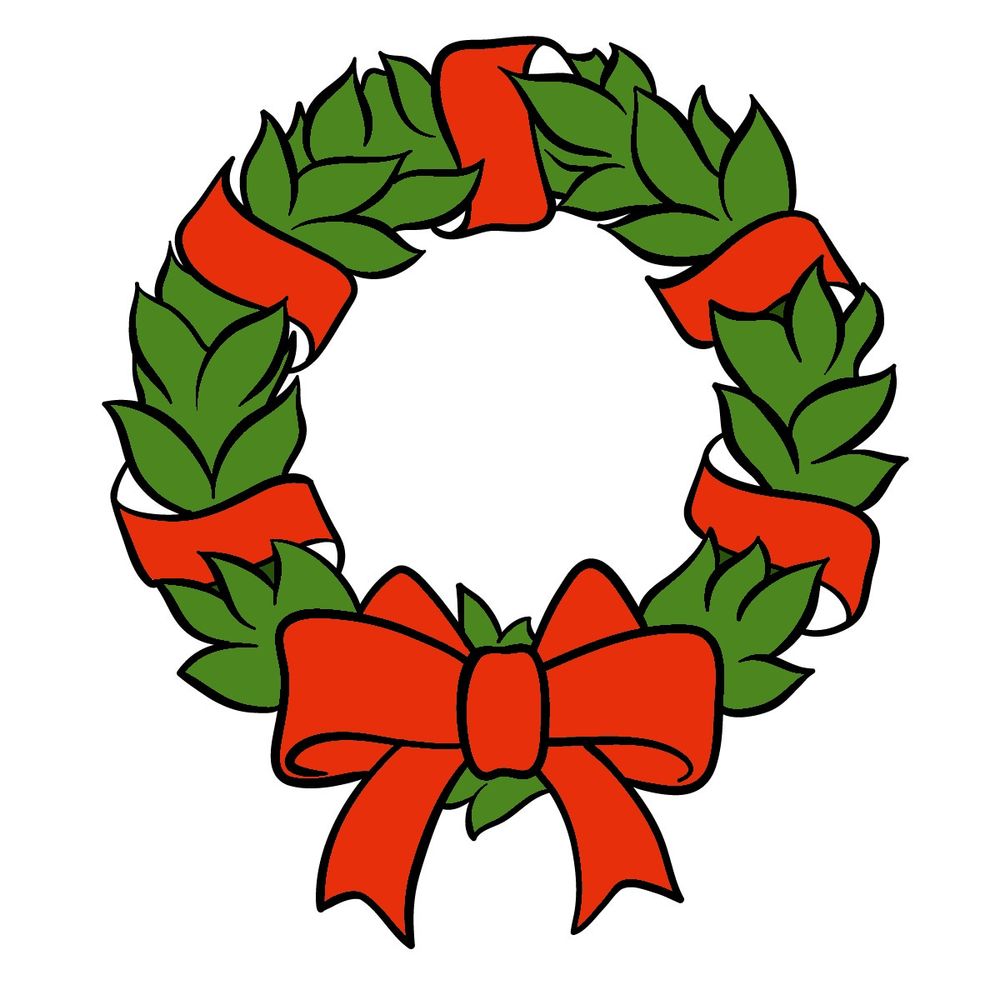 How to draw a Christmas Wreath with ribbon - step 18