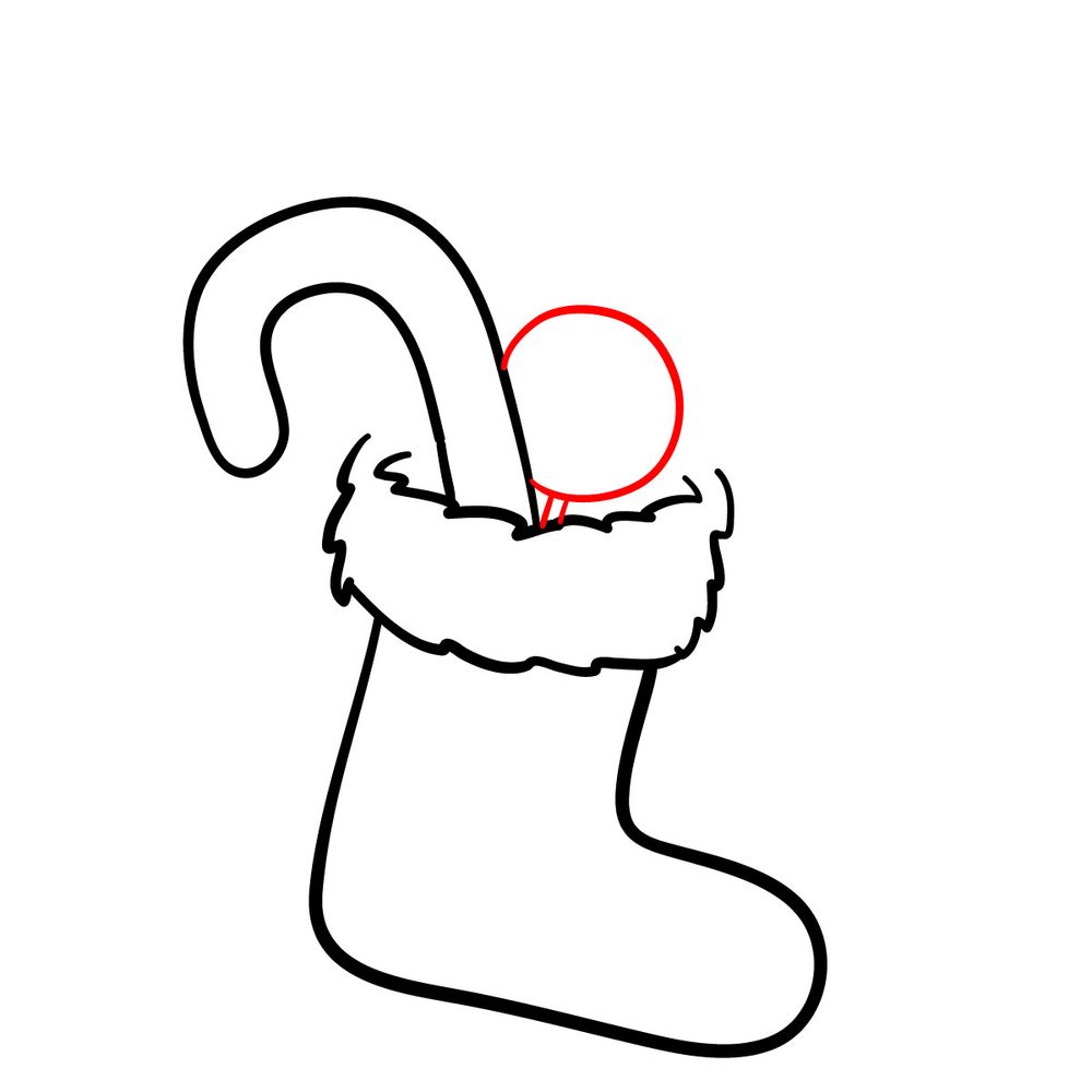 How to draw a Christmas Stocking with candies - step 06