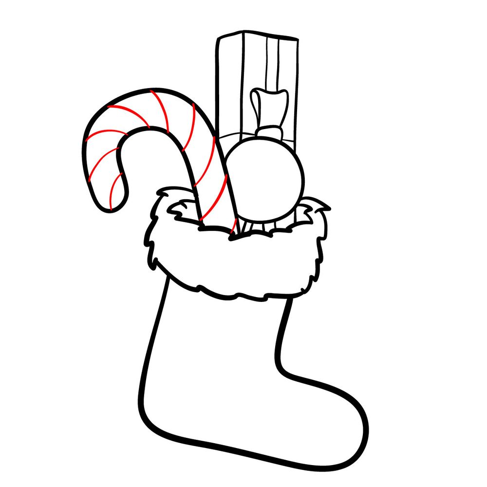 How to draw a Christmas Stocking with candies - step 13