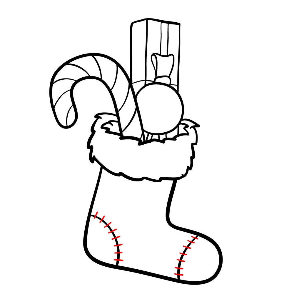 How to draw a Christmas Stocking with candies - step 15