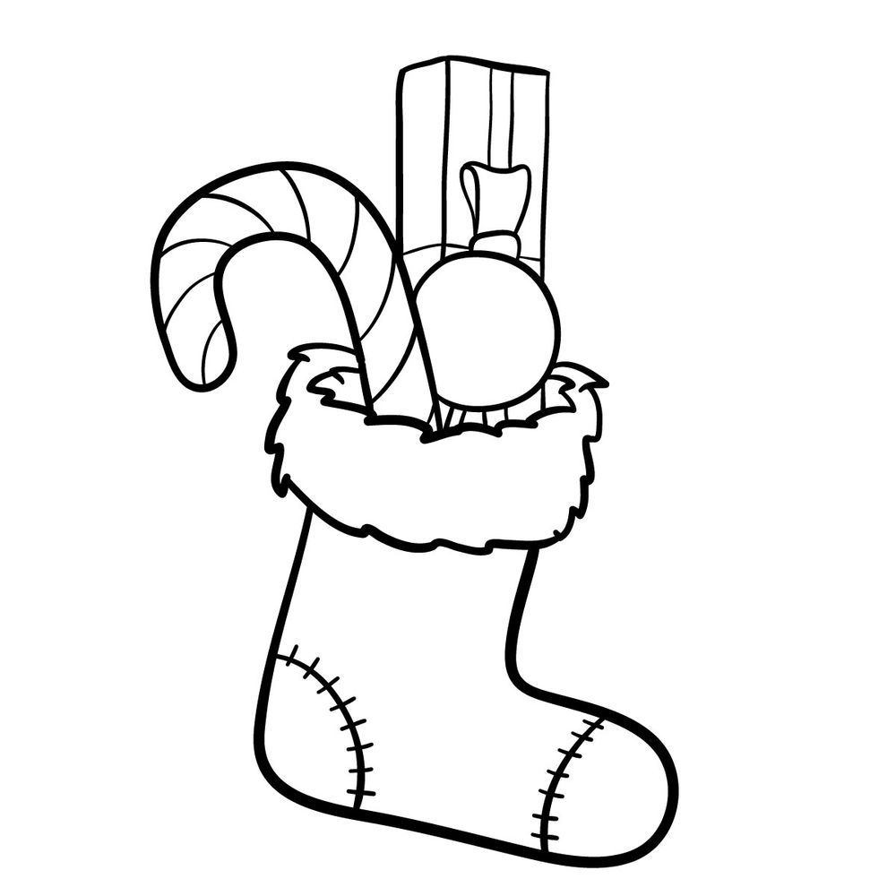How to draw a Christmas Stocking with candies - step 16