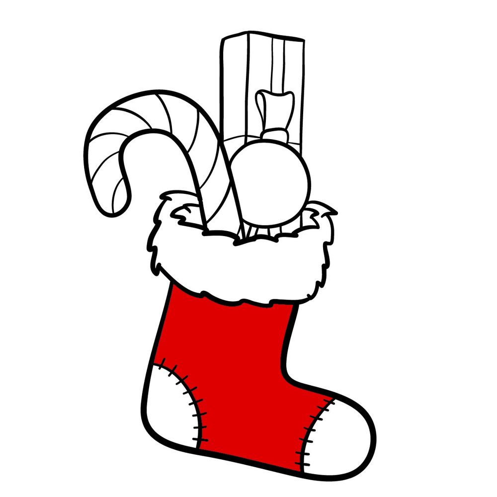 How to draw a Christmas Stocking with candies - step 17