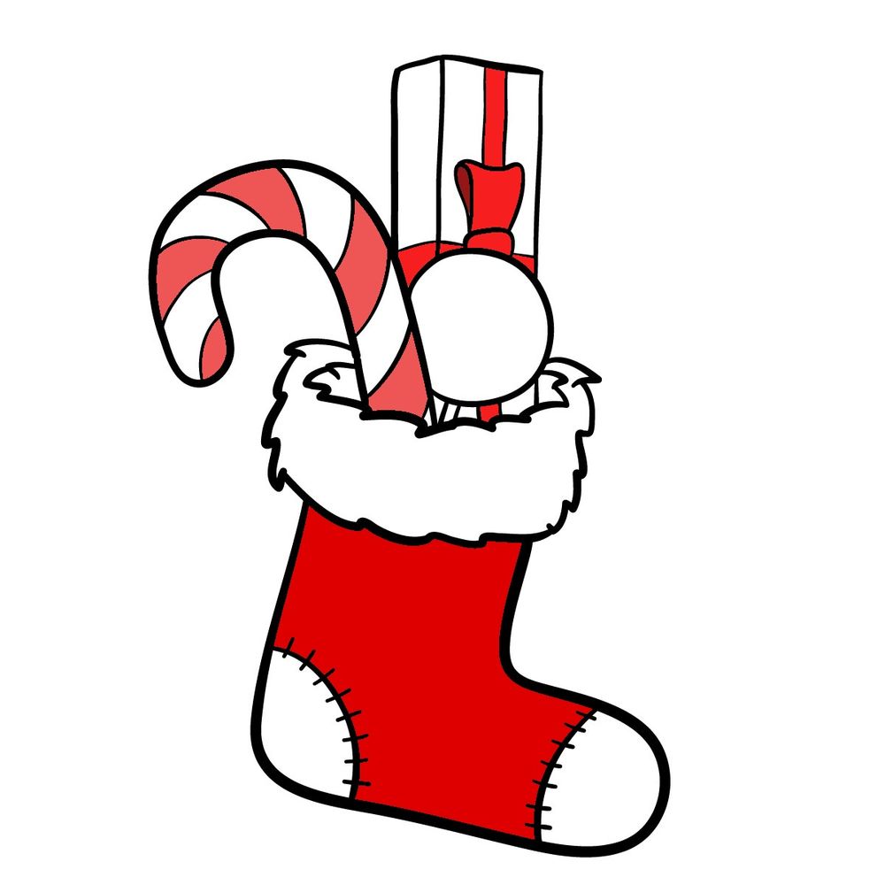 How to draw a Christmas Stocking with candies - step 18