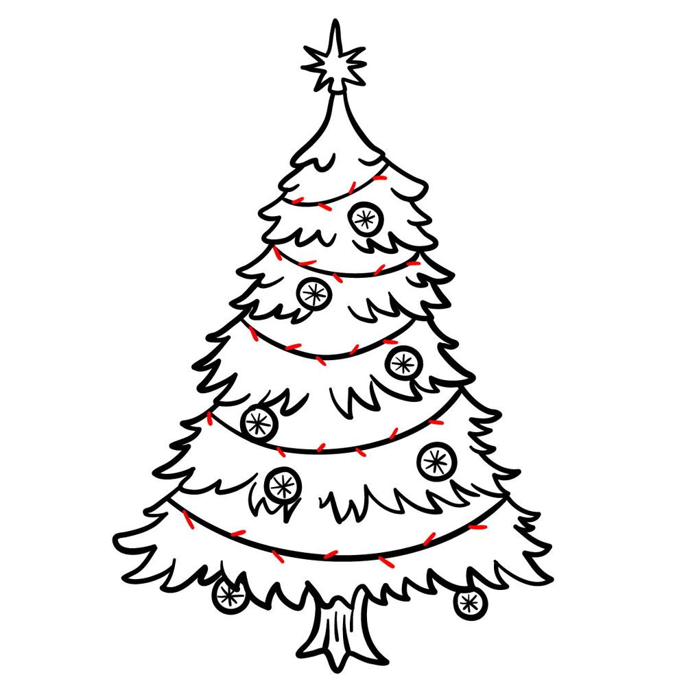 How to draw a Christmas Tree with lights - step 18