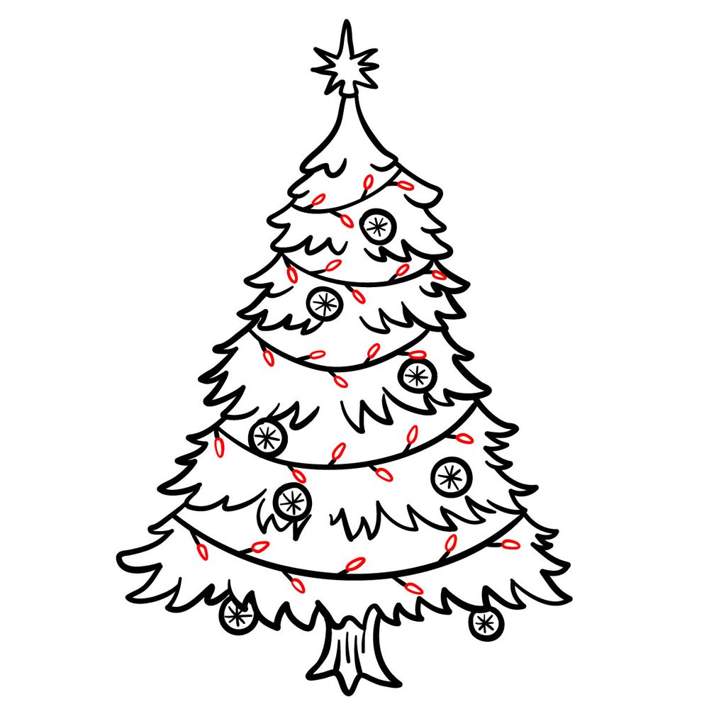 How to draw a Christmas Tree with lights - step 19